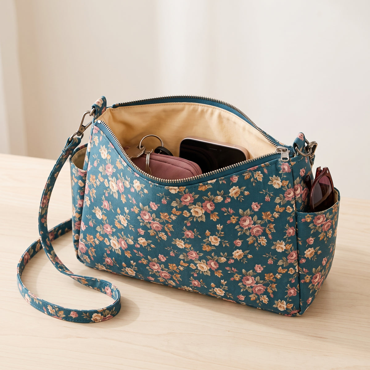 Small Shoulder Bag Sewing Pattern | Zip Top with Two Side Pockets | 24 x 12.5 x 8 cm | A4 & US Letter PDF | Instant Download