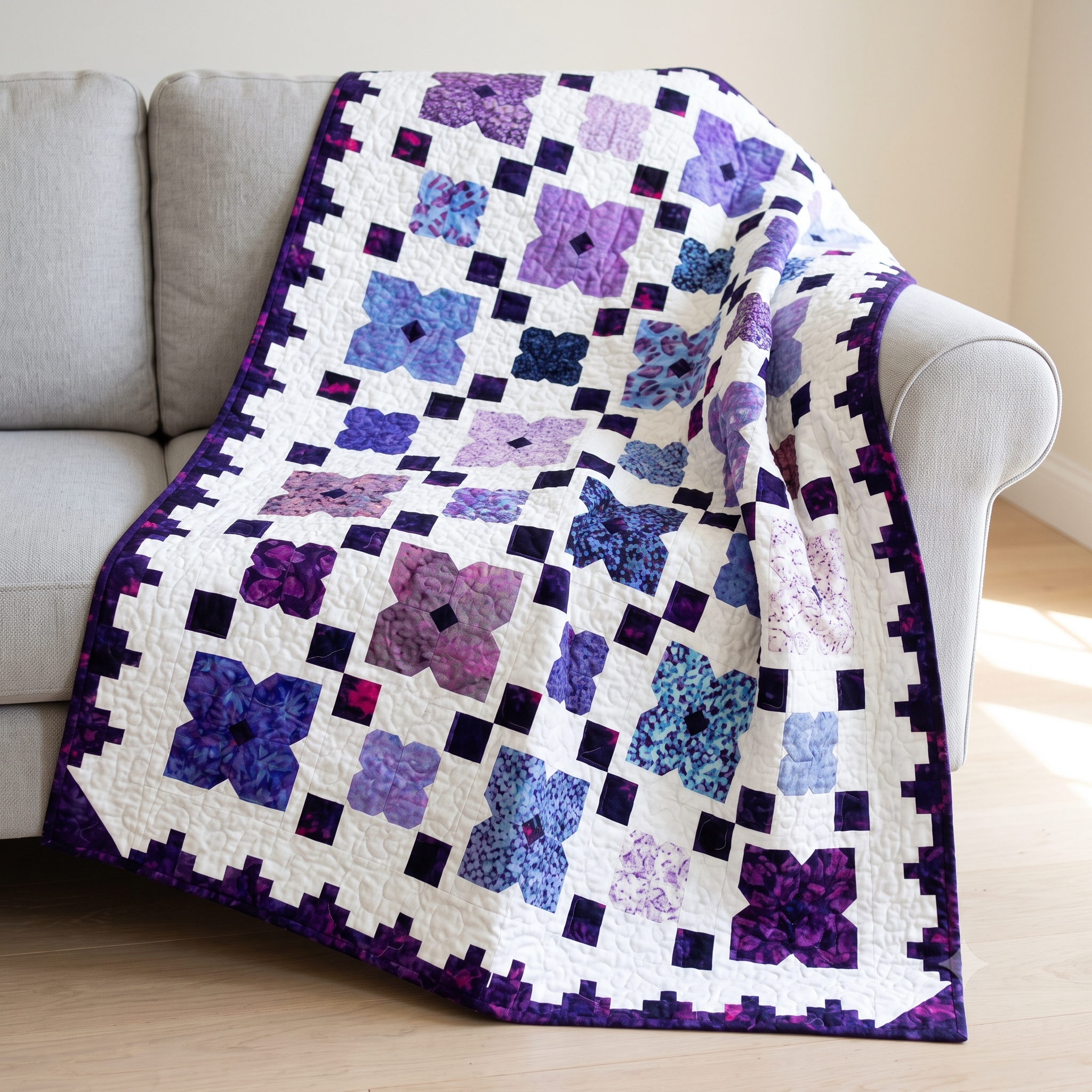 Flower Quilt Pattern PDF | Layer Cake Quilt with Lace Style Border | 60 x 80 inch Throw | Intermediate Quilting Pattern | Instant Download