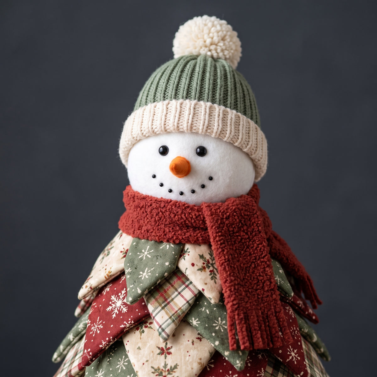 Patchwork Snowman Tree Sewing Pattern PDF | Folded Fabric Christmas Tree with Snowman Head | 45 cm / 17.7 in | Full Size Templates