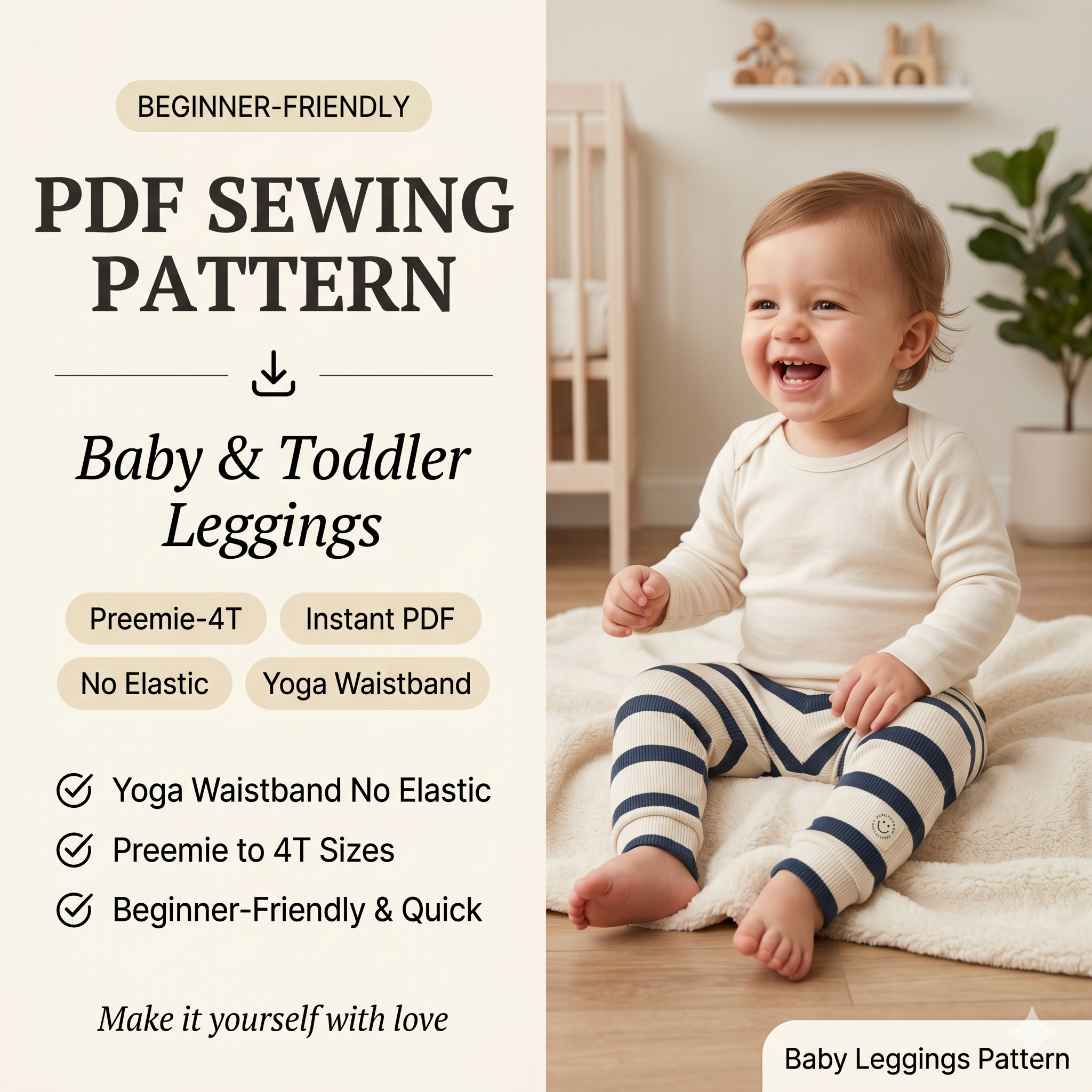 Baby and toddler legging sewing pattern PDF download, Baby leggings PDF download, Baby leggings pattern, Baby pant leggings, Leggings PDF