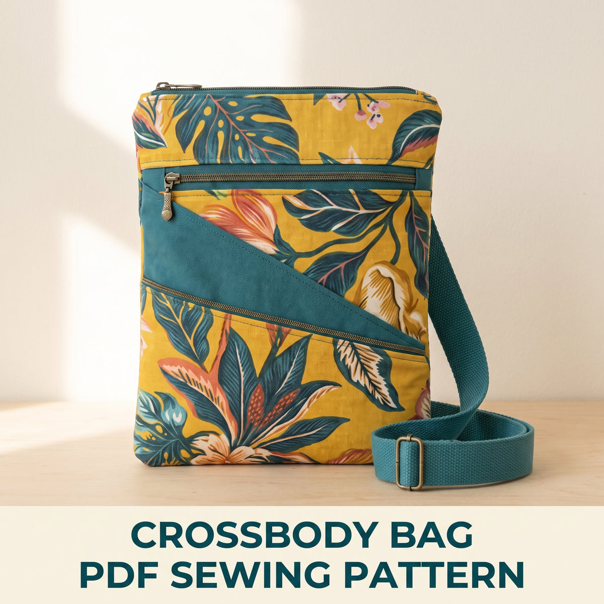 Crossbody Bag Sewing Pattern | Flat Travel Bag with Three Zipped Pockets | Adjustable Strap | A4 & US Letter PDF | Instant Download