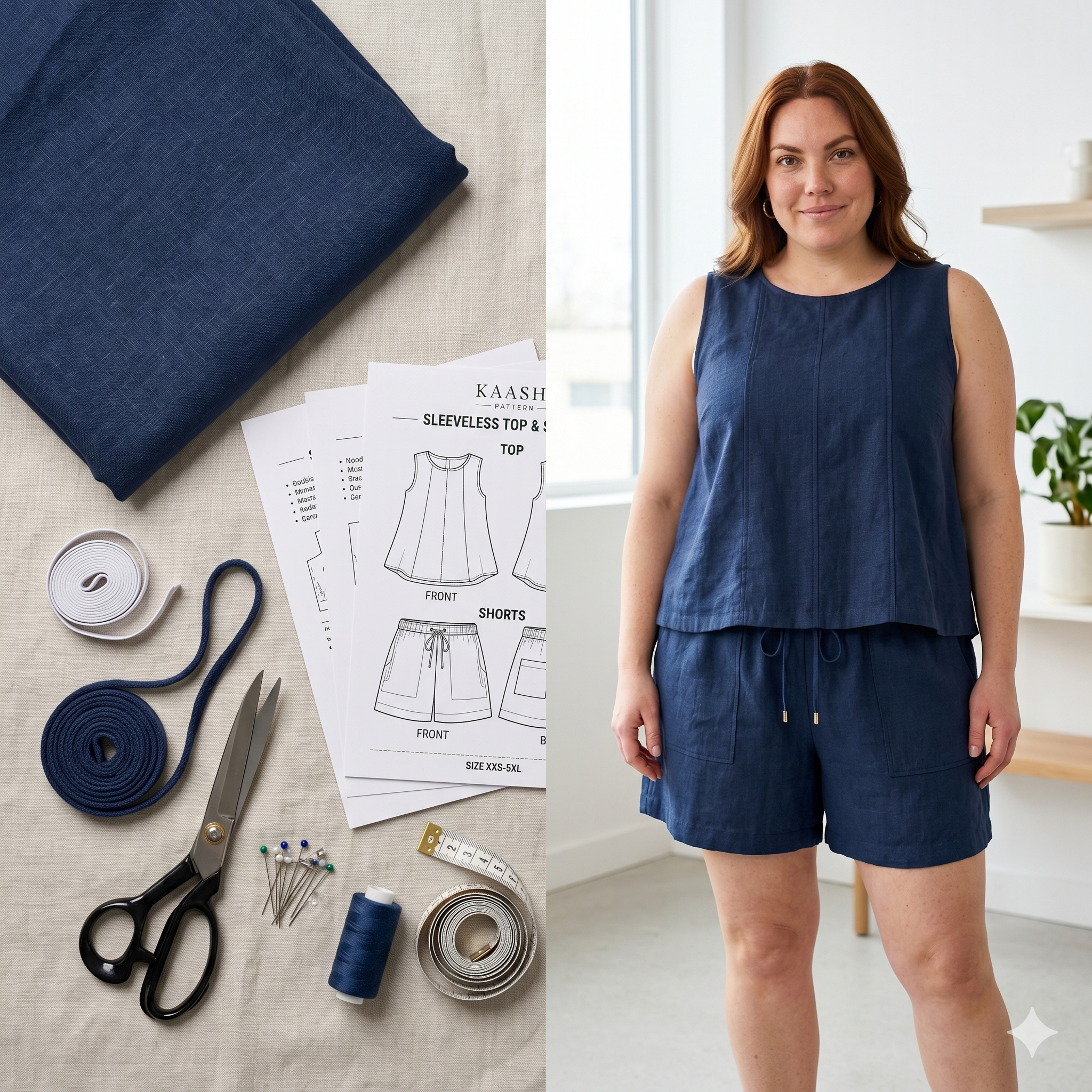 Sleeveless Top & Shorts Sewing Pattern | Linen Summer Co Ord Set (Digital Download)