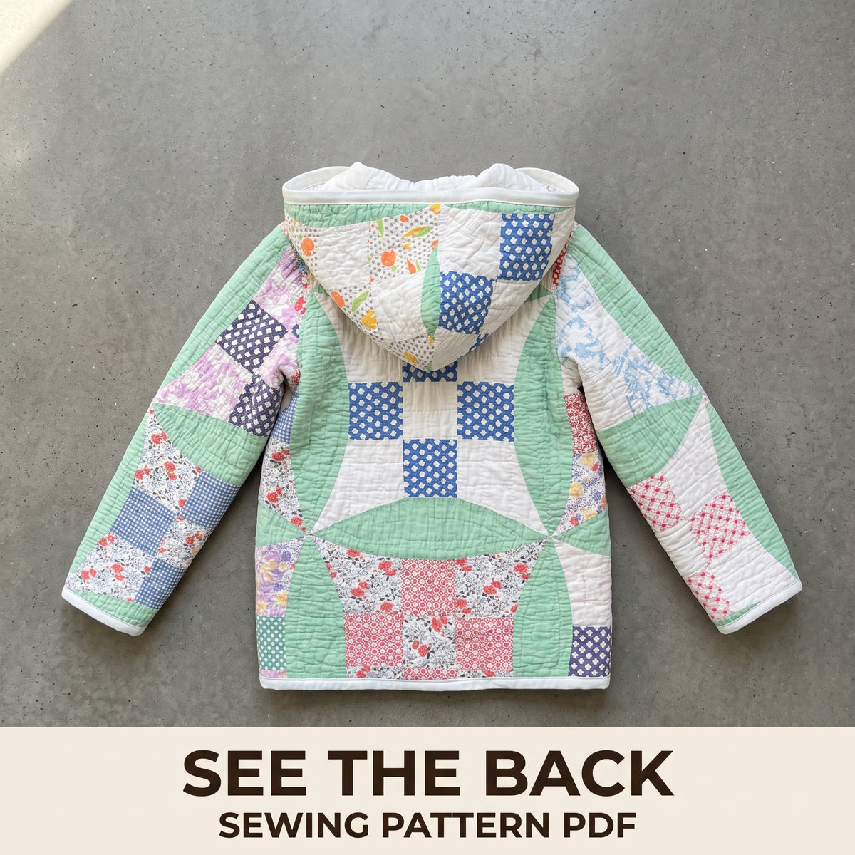 Kids Quilt Jacket Sewing Pattern PDF, Hooded Zip Jacket from a Vintage Quilt with Pockets, Sizes 2 to 12