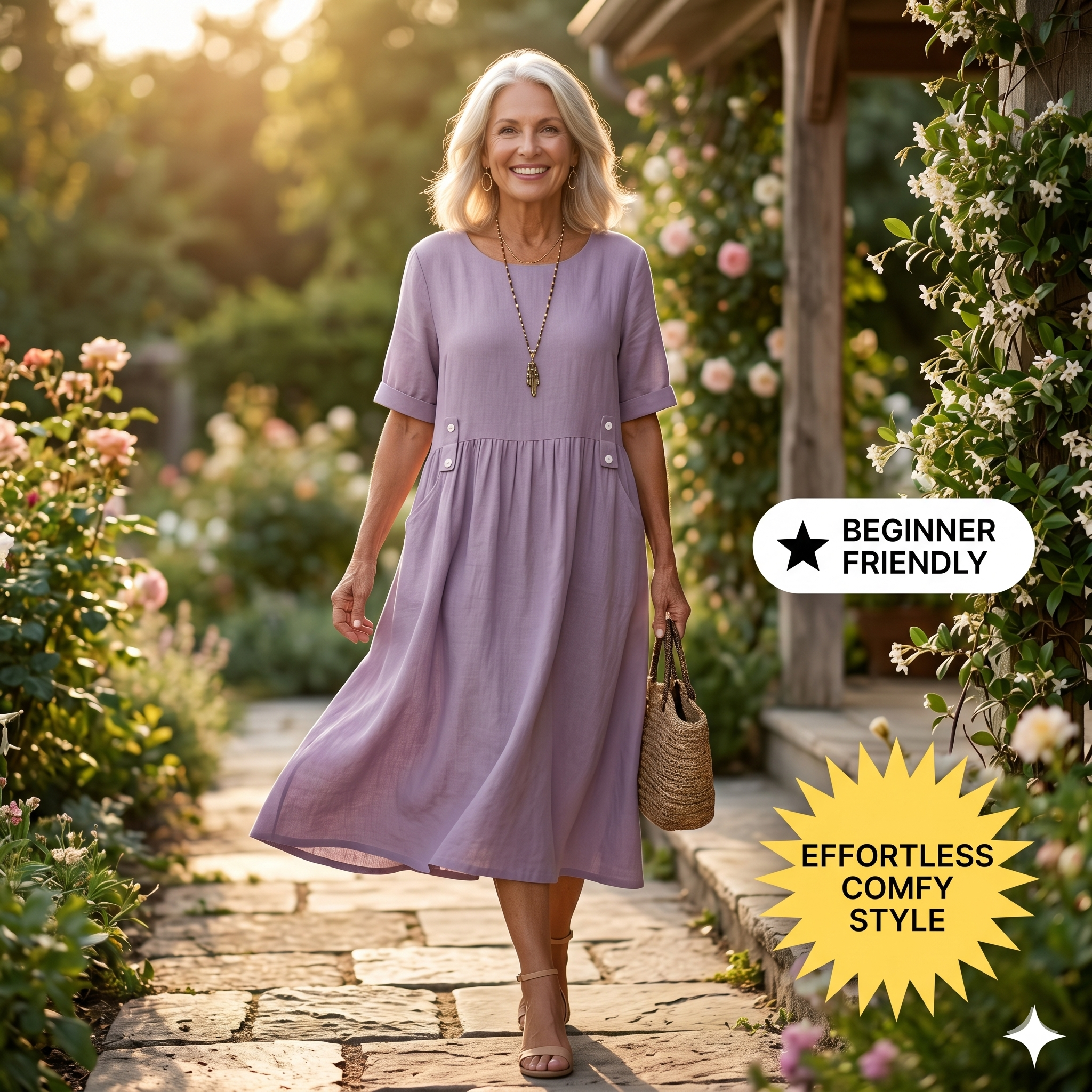 Cotton Linen Gathered Midi Dress – Instant Download PDF Sewing Pattern