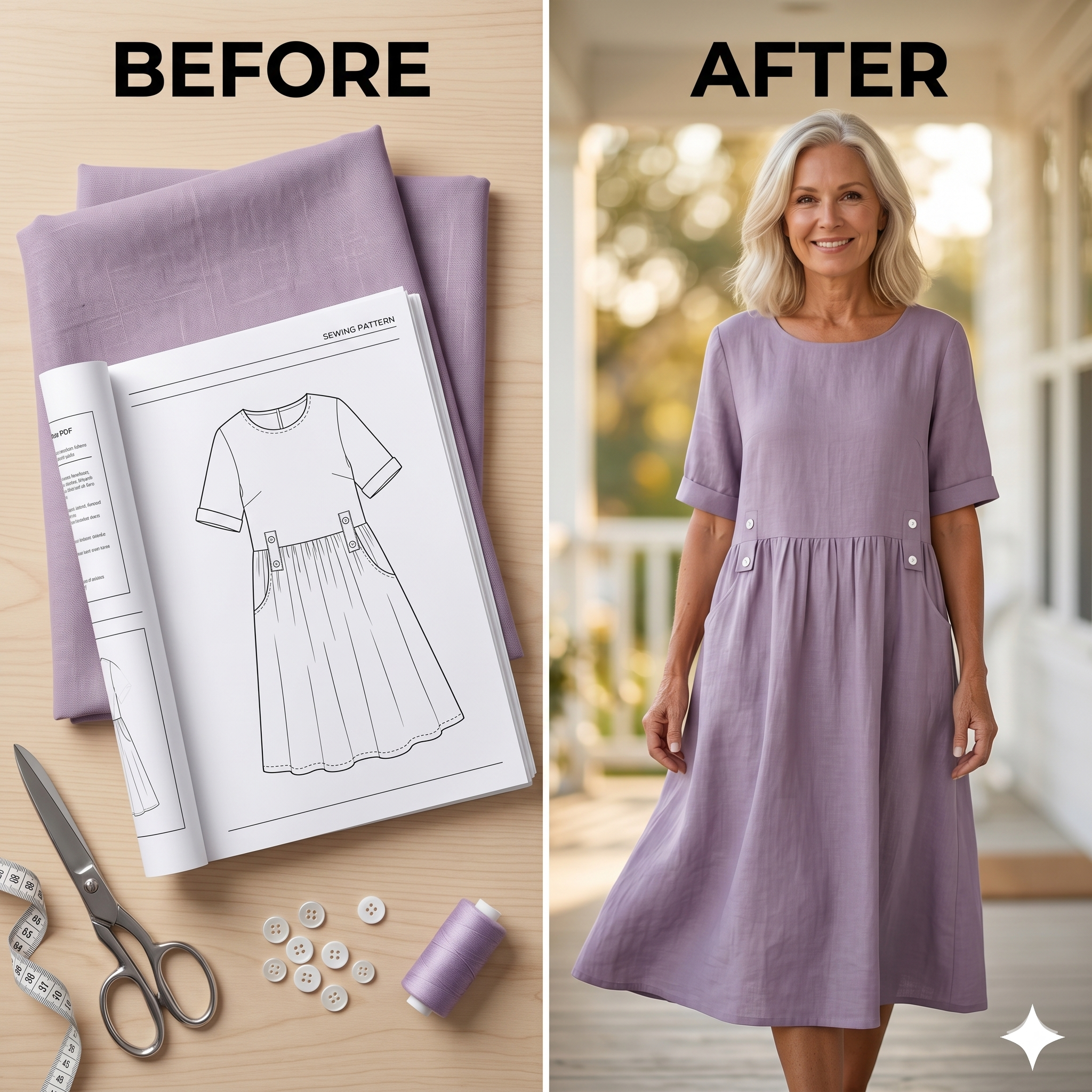 Cotton Linen Gathered Midi Dress – Instant Download PDF Sewing Pattern