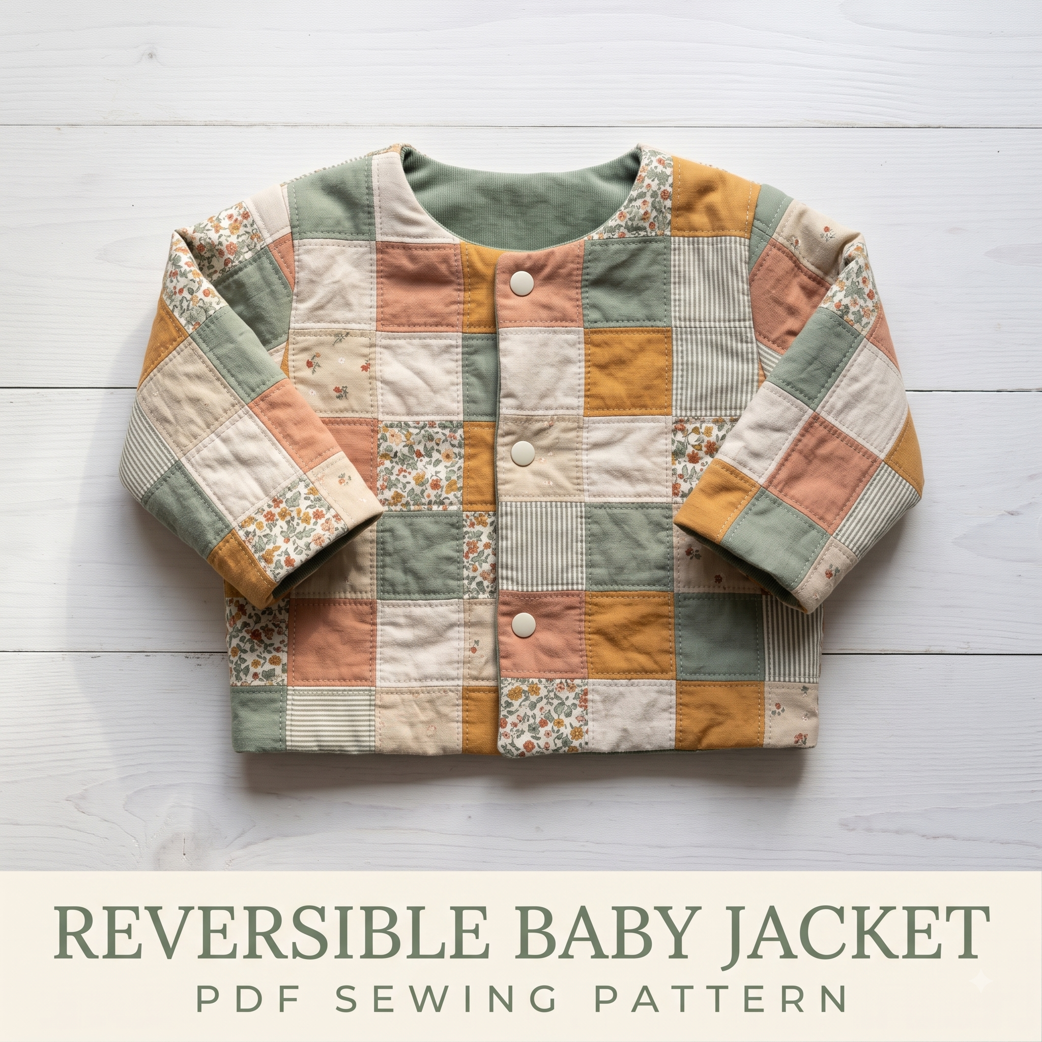 Scrap Busting Baby Jacket Sewing Pattern | Reversible Patchwork Coat PDF | Newborn to 5 Years | Instant Download