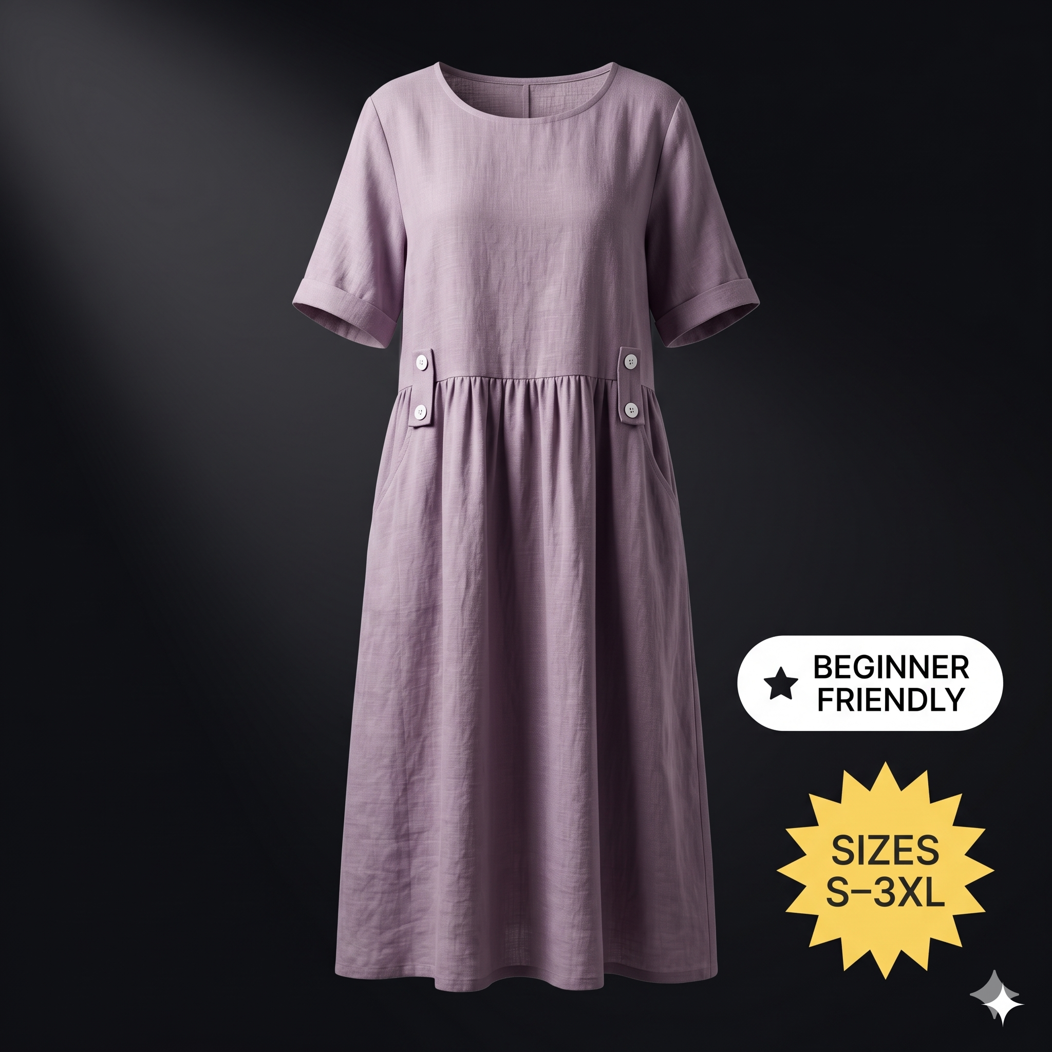 Cotton Linen Gathered Midi Dress – Instant Download PDF Sewing Pattern
