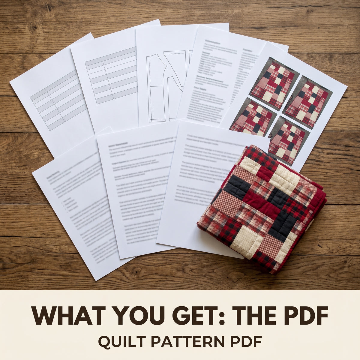 Plaid Patchwork Quilt Pattern PDF, Big Block Flannel Quilt in Buffalo Check and Cream, Throw Twin and Queen
