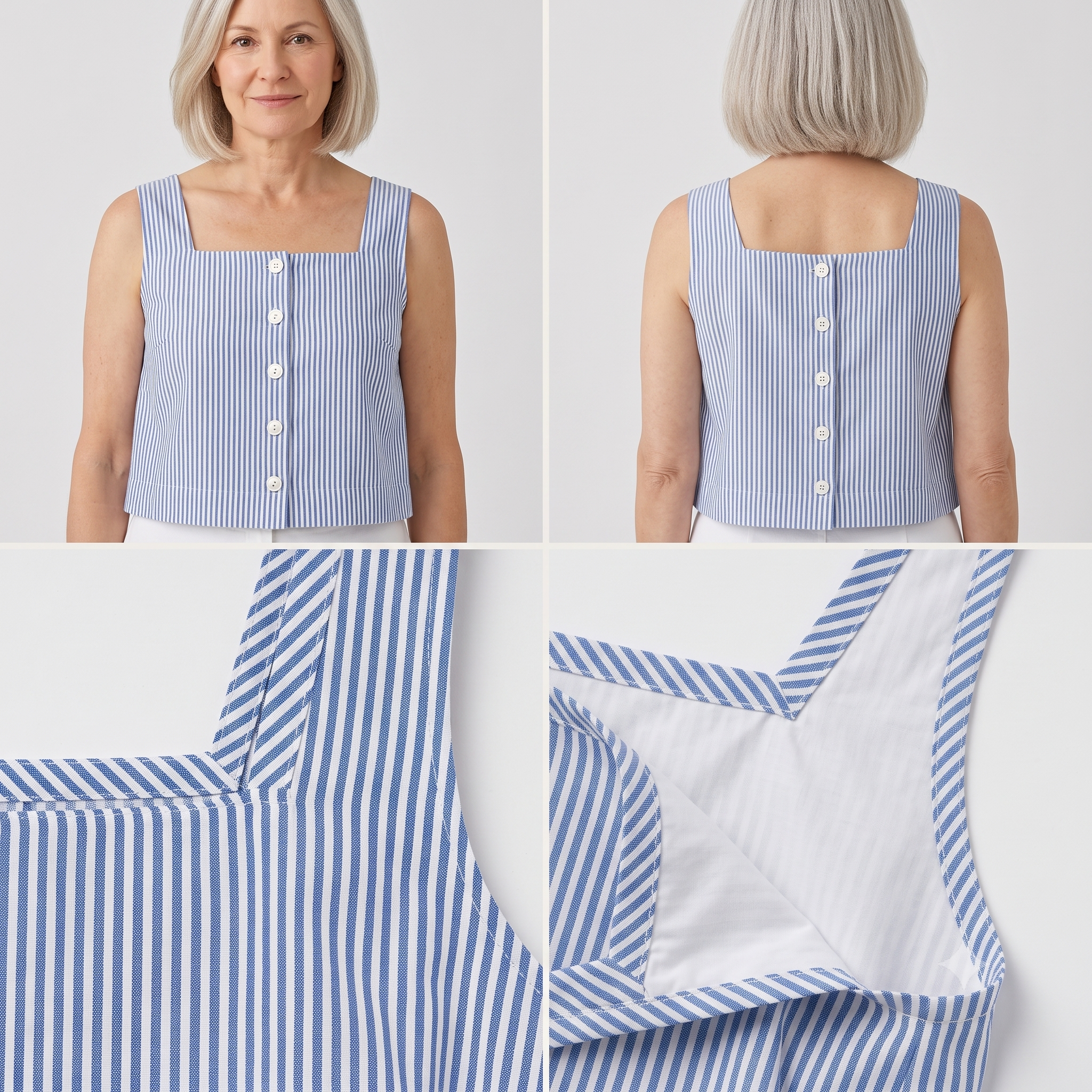 Square Neck Top Sewing Pattern PDF | Fully Lined Button-Front Summer Top, Reversible | Sizes 34-48 | Beginner Friendly | Instant Download