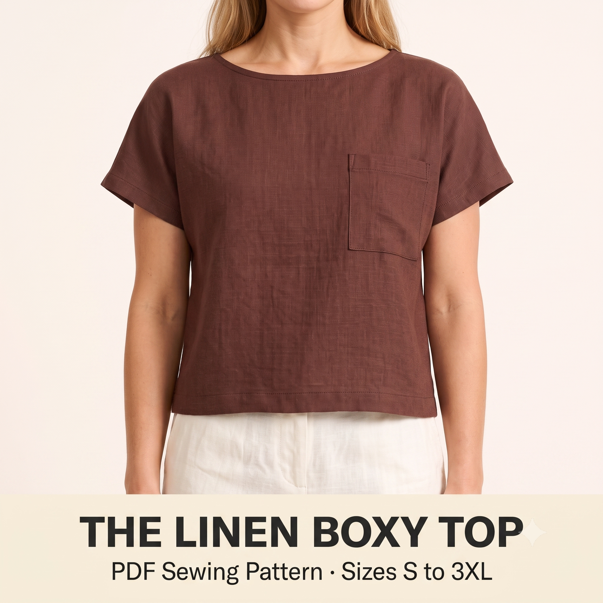 The Linen Boxy Top — PDF Sewing Pattern | With or Without Pocket | Sizes S-3XL