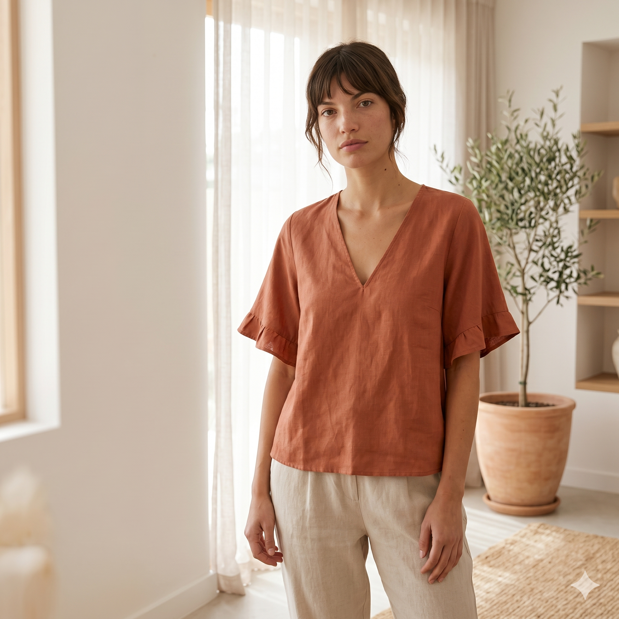 Linen Flared Sleeve Blouse Sewing PatternVintage V-Neck Top (XS-4XL) (PDF Pattern,Dijital Download)