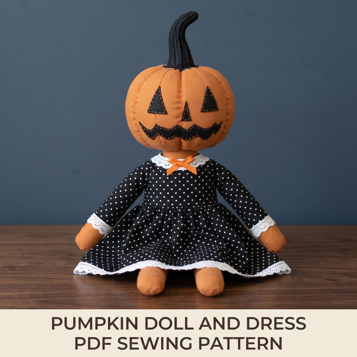 Halloween Doll Sewing Pattern | Jack o Lantern Pumpkin Rag Doll with Dress PDF | 18 in / 46 cm | 16 Page Guide