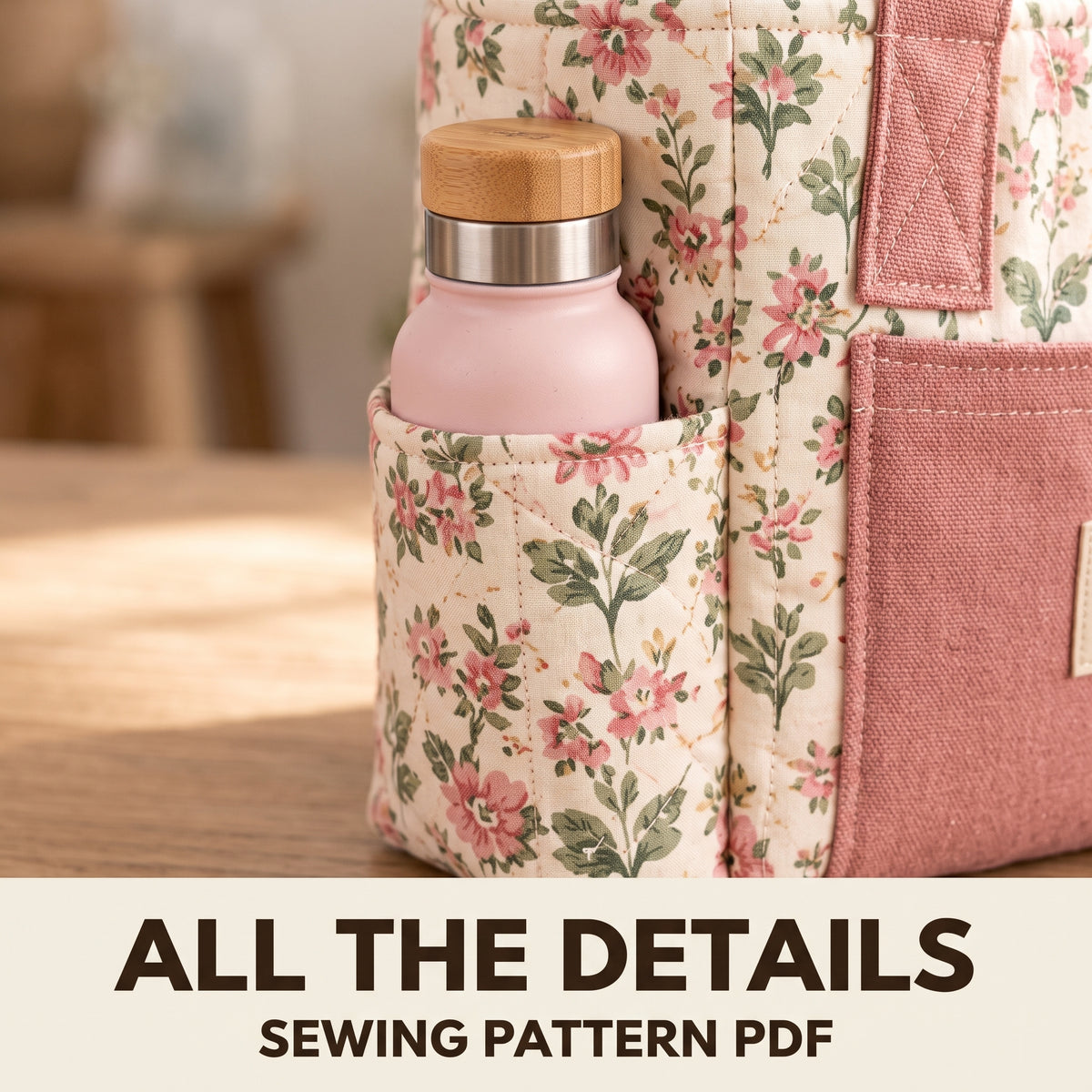 Multi Pocket Tote Bag Sewing Pattern PDF, 3 Sizes, Side Pockets, Front Pocket and Flat Bottom