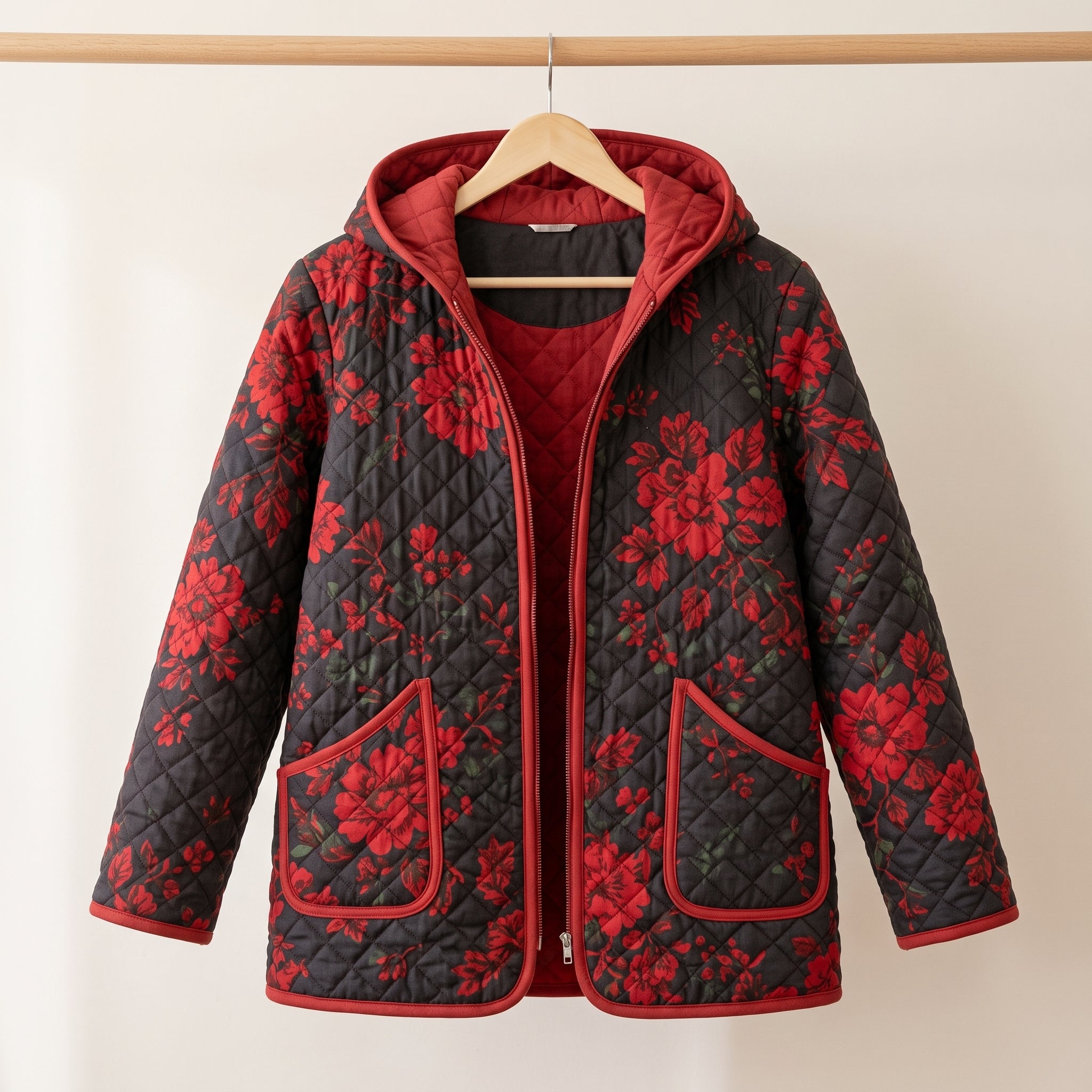 Quilted Hooded Jacket Sewing Pattern | Zip Front Jacket with Piping & Patch Pockets | Sizes XXS-4XL | A4, US Letter & A0 PDF