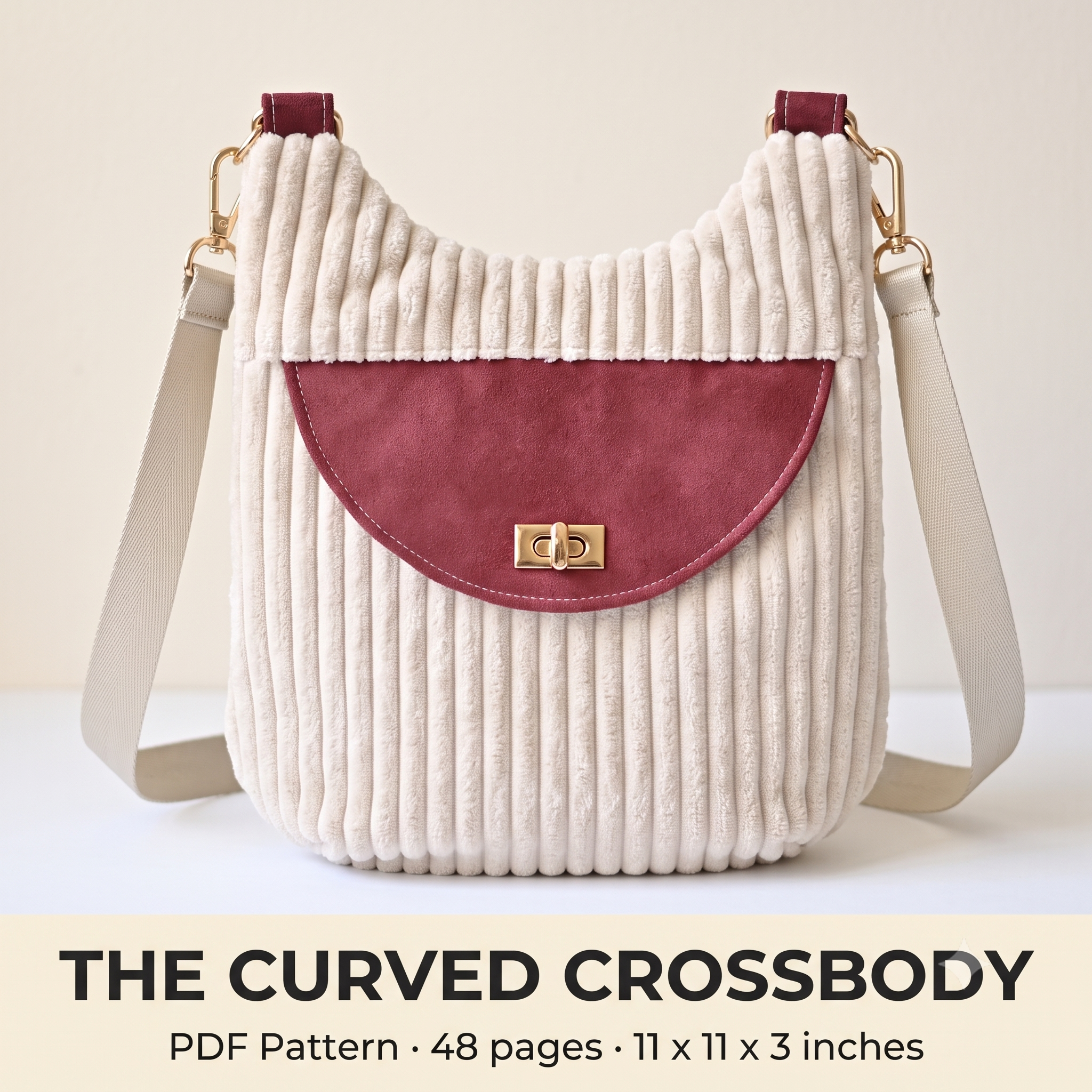 Crossbody Bag Sewing Pattern PDF | Curved Shoulder Bag with Turn Lock Flap | Zip Pockets | 48 Page Tutorial | Instant Download