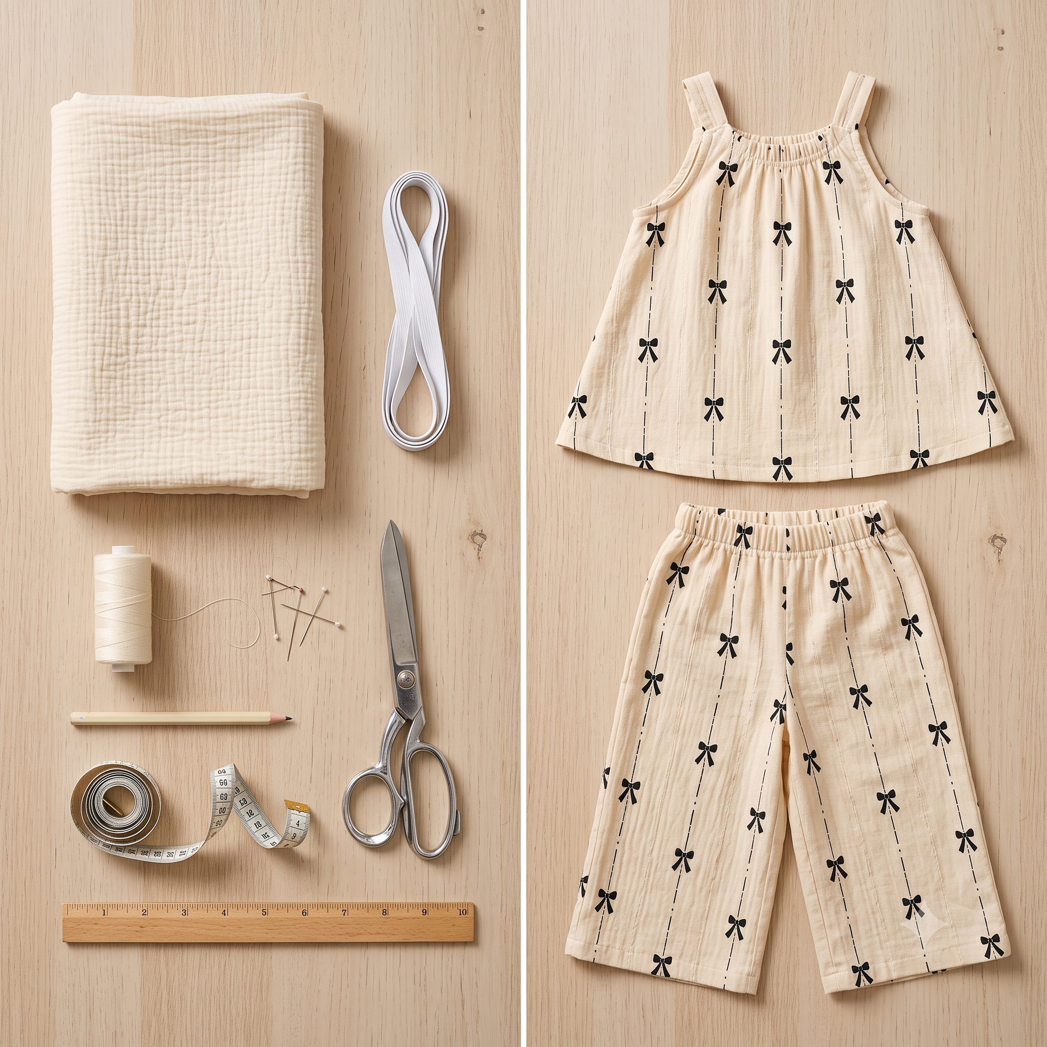Girls Summer Outfit Sewing Tutorial PDF | Swing Top and Wide Leg Pants Set Size 5 | Beginner Kids Sewing | Instant Download