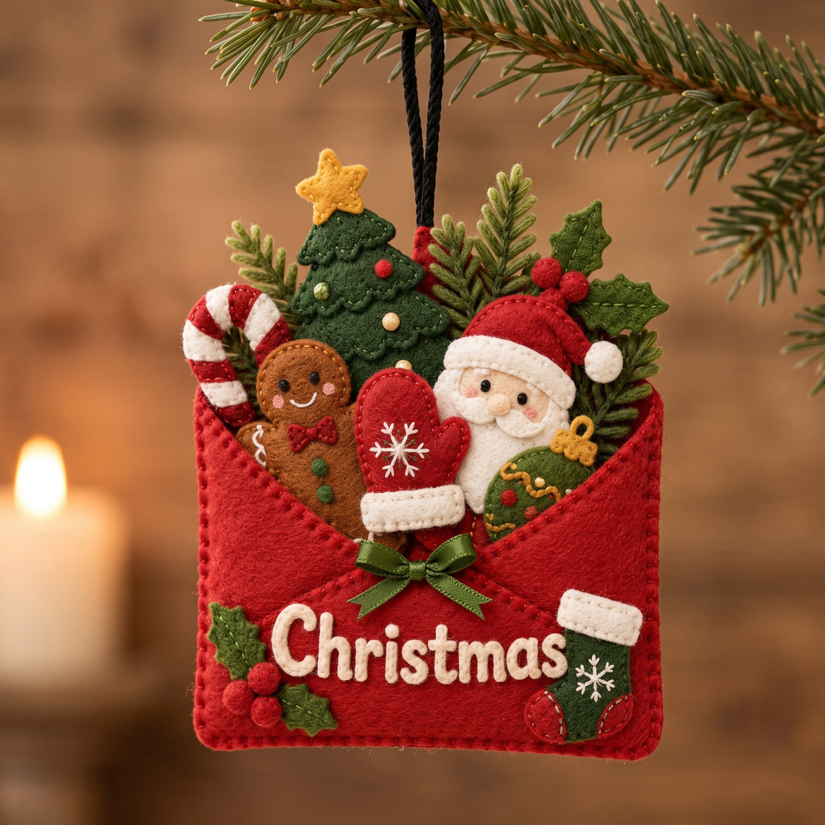 Felt Christmas Envelope Ornament Pattern PDF, Santa, Gingerbread, Mitten, Hand Sewing Felt Ornament