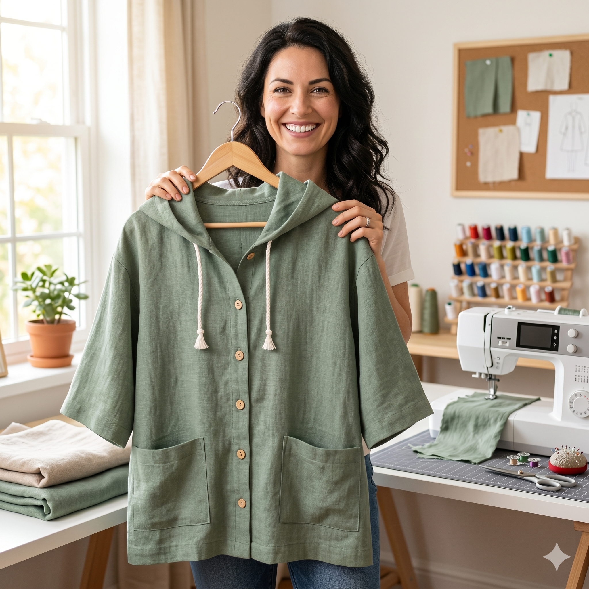 Hooded Jacket Sewing Pattern PDF, Linen Oversized Jacket Pattern, Minimalist Women Coat Pattern, DIY Sewing Pattern, Instant Download