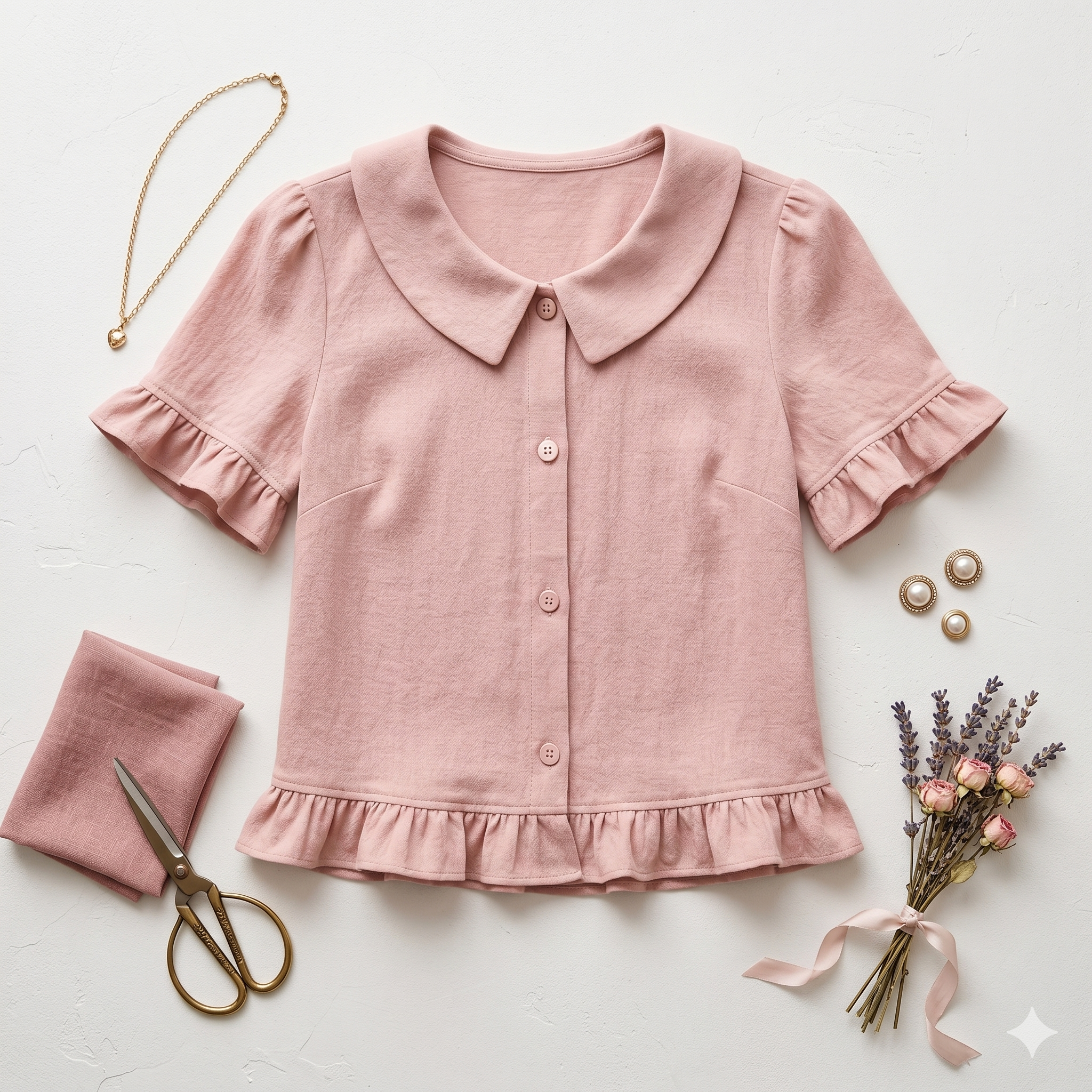 Ruffle Blouse Sewing Pattern PDF | Peter Pan Collar Top Pattern, Short Sleeve Button Up Shirt for Women, Sizes S-3XL, Instant Download