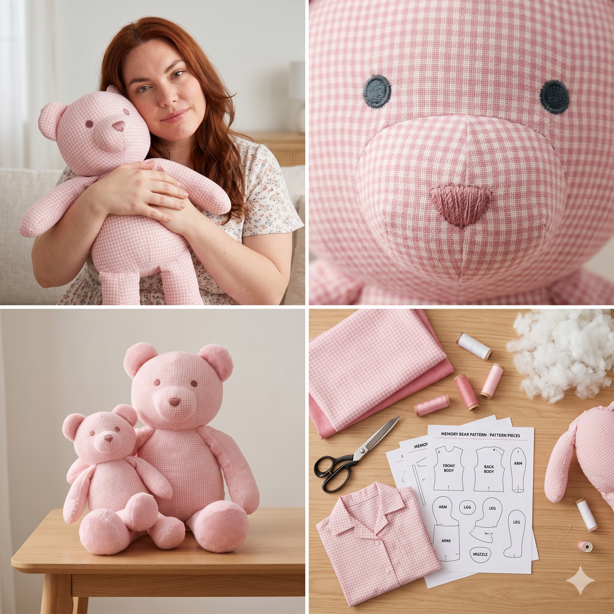 Memory Teddy Bear 5 sizes PDF Pattern + Video sewing for beginners, easy DIY gift
