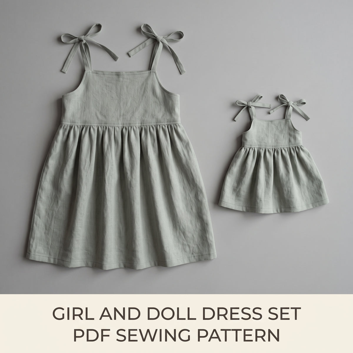 Girl and Doll Matching Dress Sewing Pattern PDF | Tie Strap Sundress, 2-8 Years + 18 inch Doll | Beginner