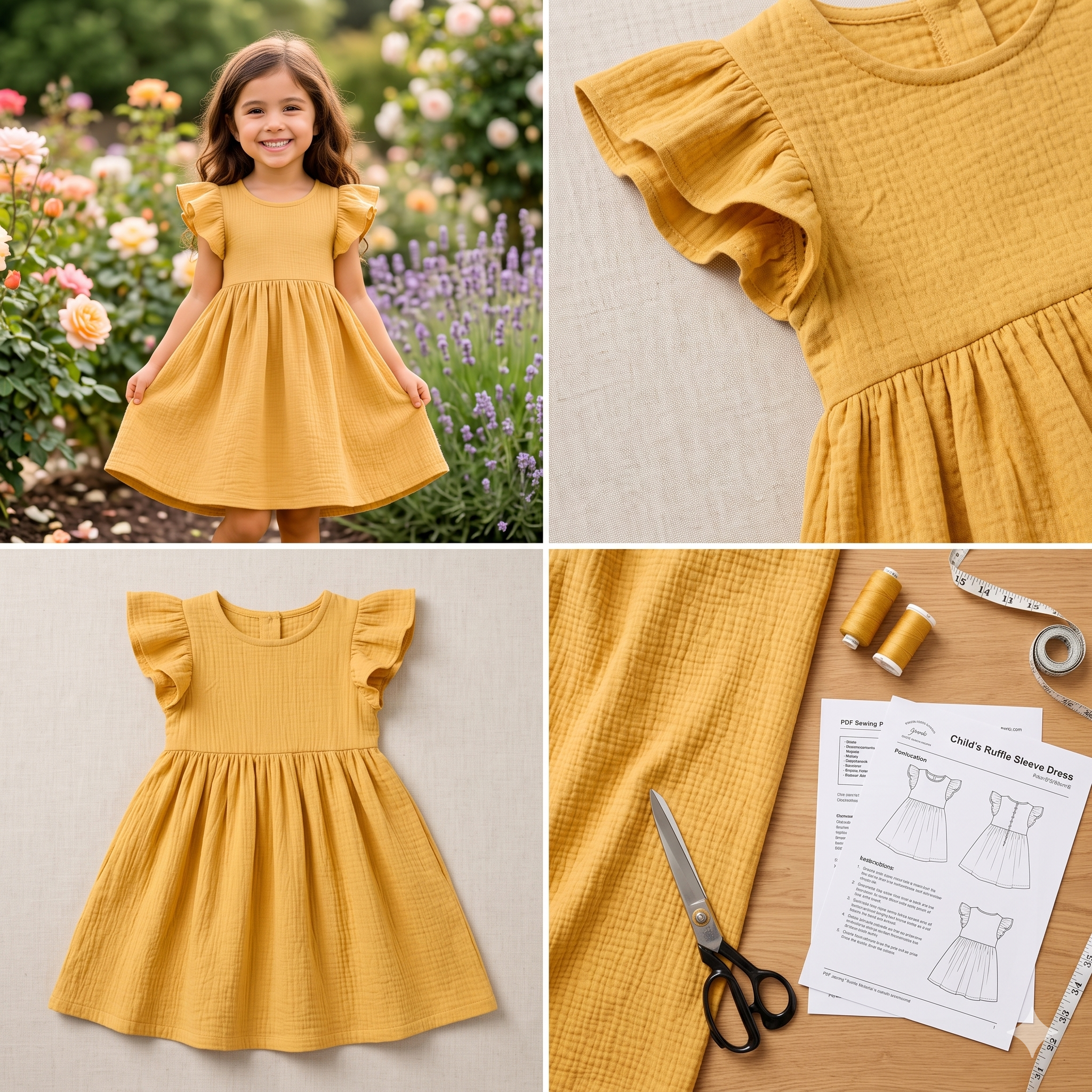 Girls Dress Sewing Pattern PDF | Flutter Sleeve Dress Pattern for Kids, Gathered Skirt Toddler Dress, Beginner, Ages 1-10Y, Instant Download