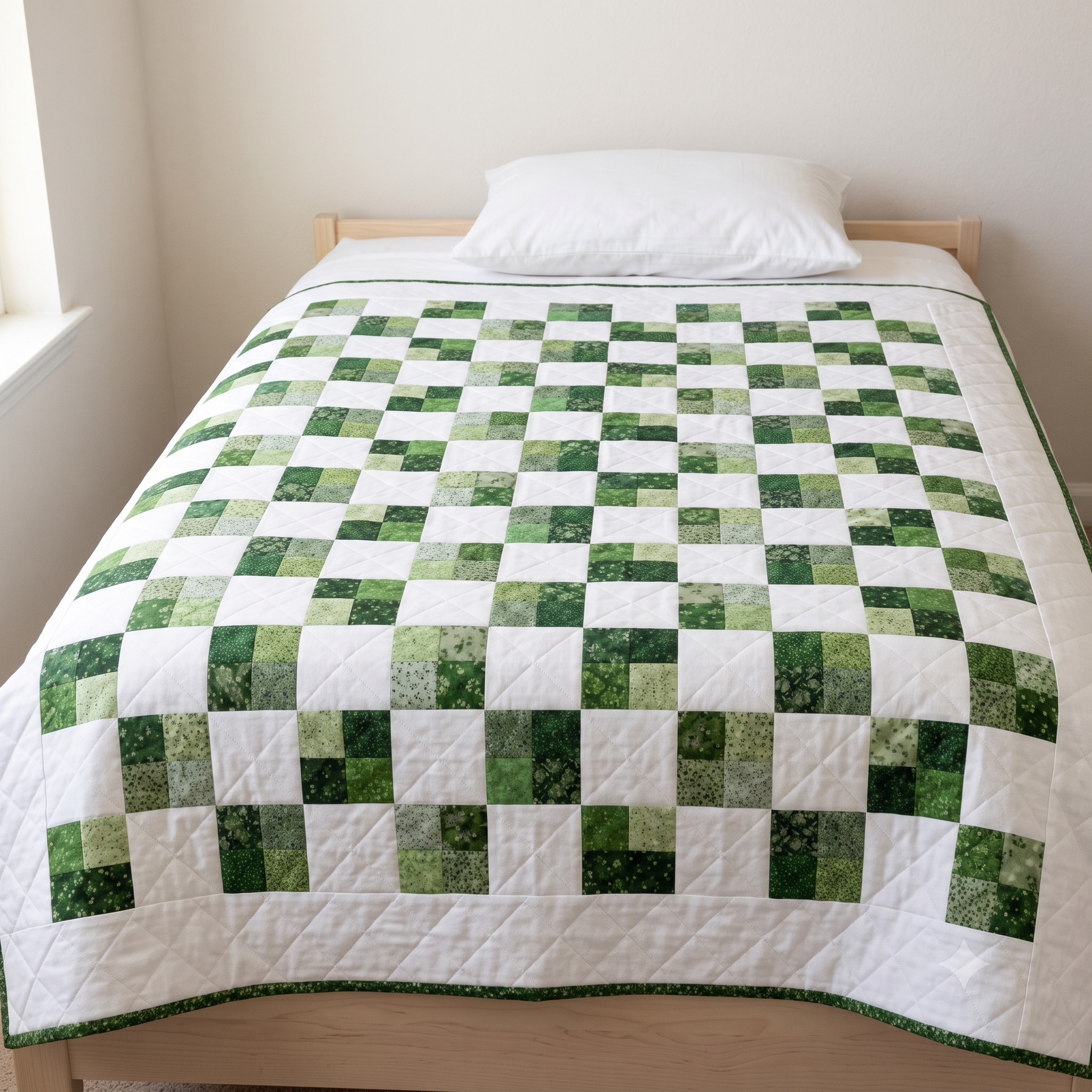 Green Four Patch Quilt Pattern | Beginner Scrap Quilt PDF | Lap & Baby Size | Charm Square Friendly