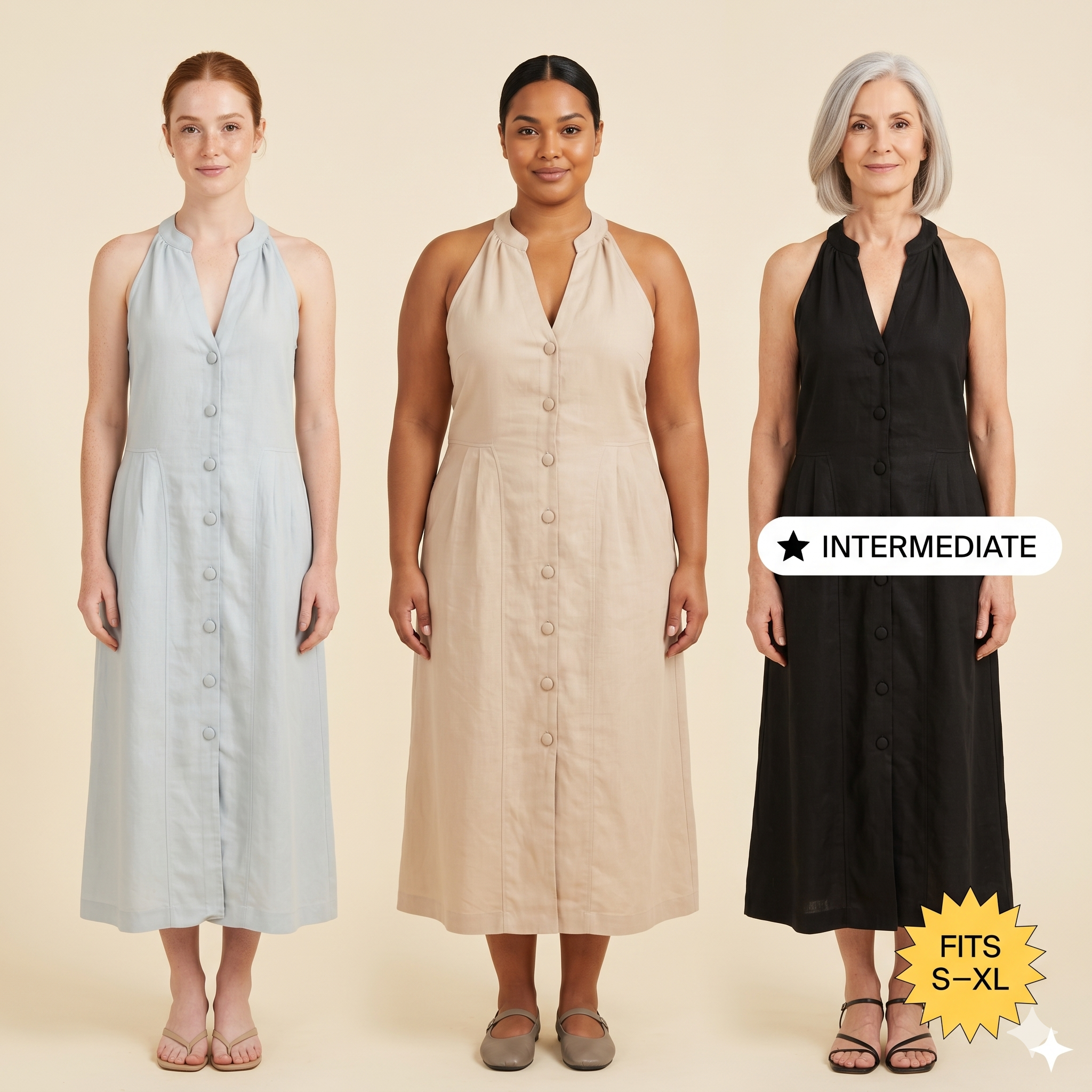 ✨ Heleninha Button-Front Halter Maxi Dress – Instant Download PDF Sewing Pattern