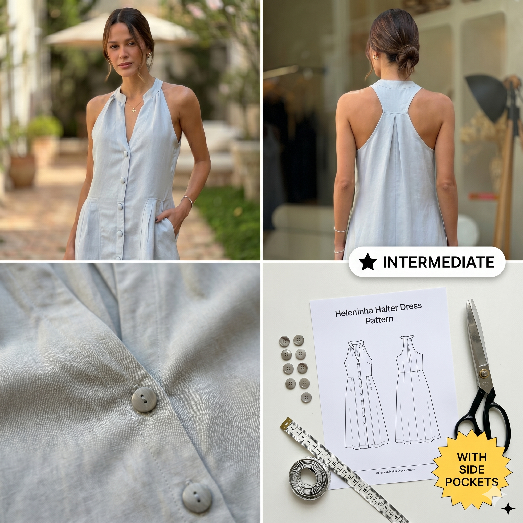 ✨ Heleninha Button-Front Halter Maxi Dress – Instant Download PDF Sewing Pattern