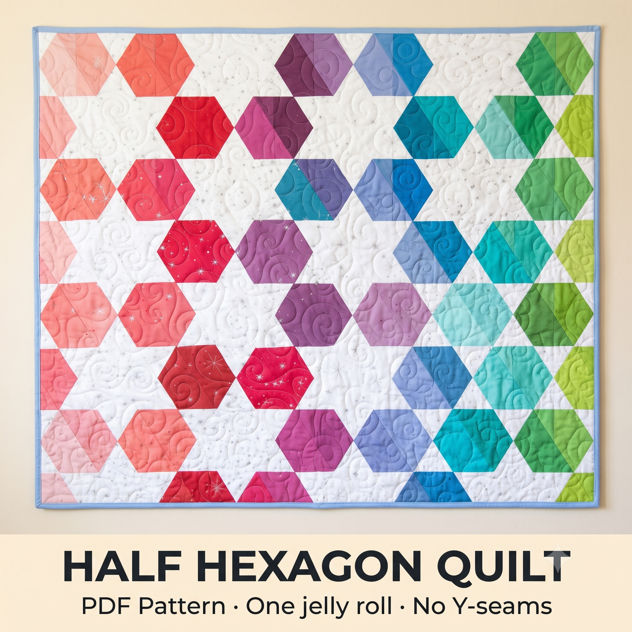 Jelly Roll Hexagon Quilt Pattern | Scrappy Ombre Throw Quilt PDF | Easy Hexie Quilt No Y Seams | Instant Download