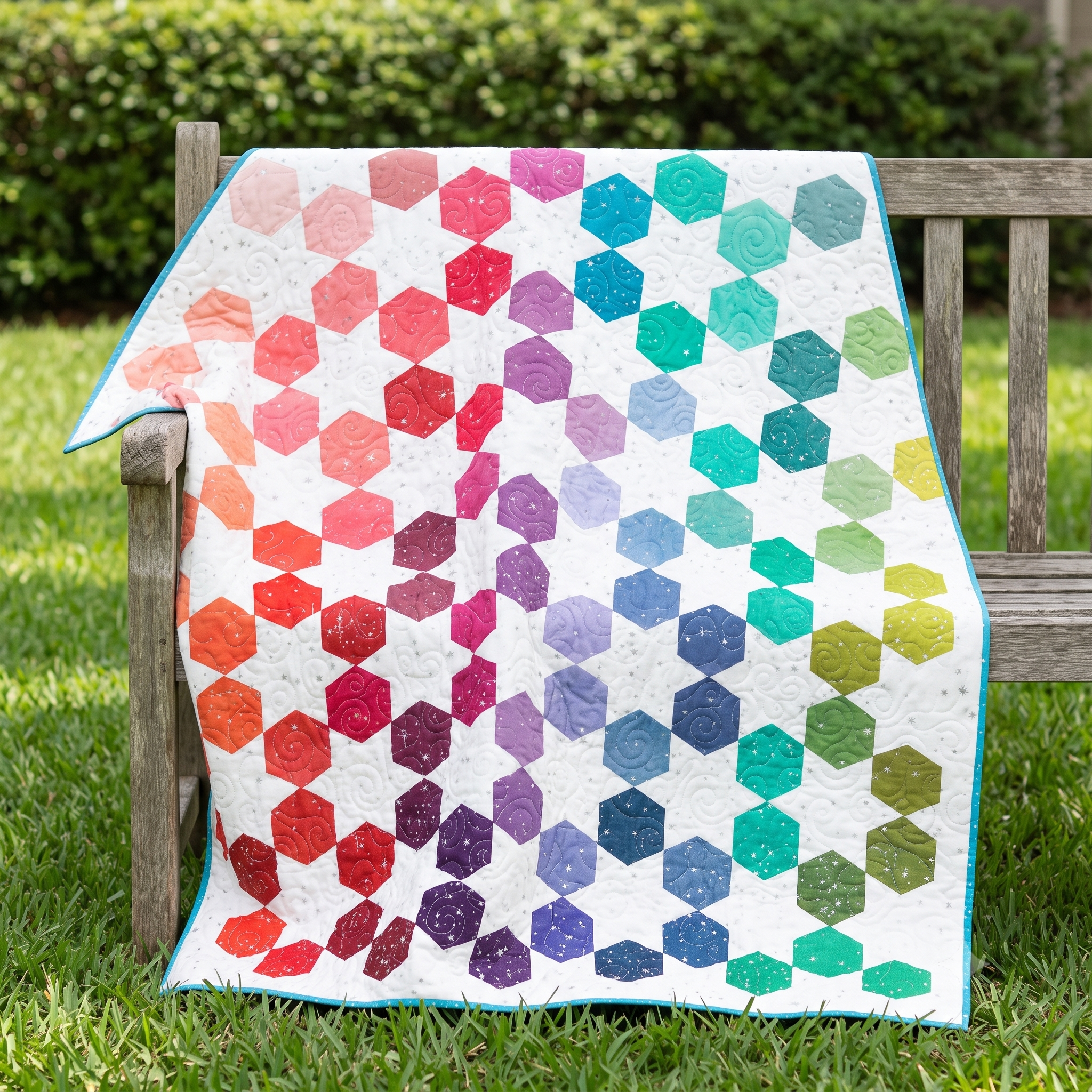 Jelly Roll Hexagon Quilt Pattern | Scrappy Ombre Throw Quilt PDF | Easy Hexie Quilt No Y Seams | Instant Download