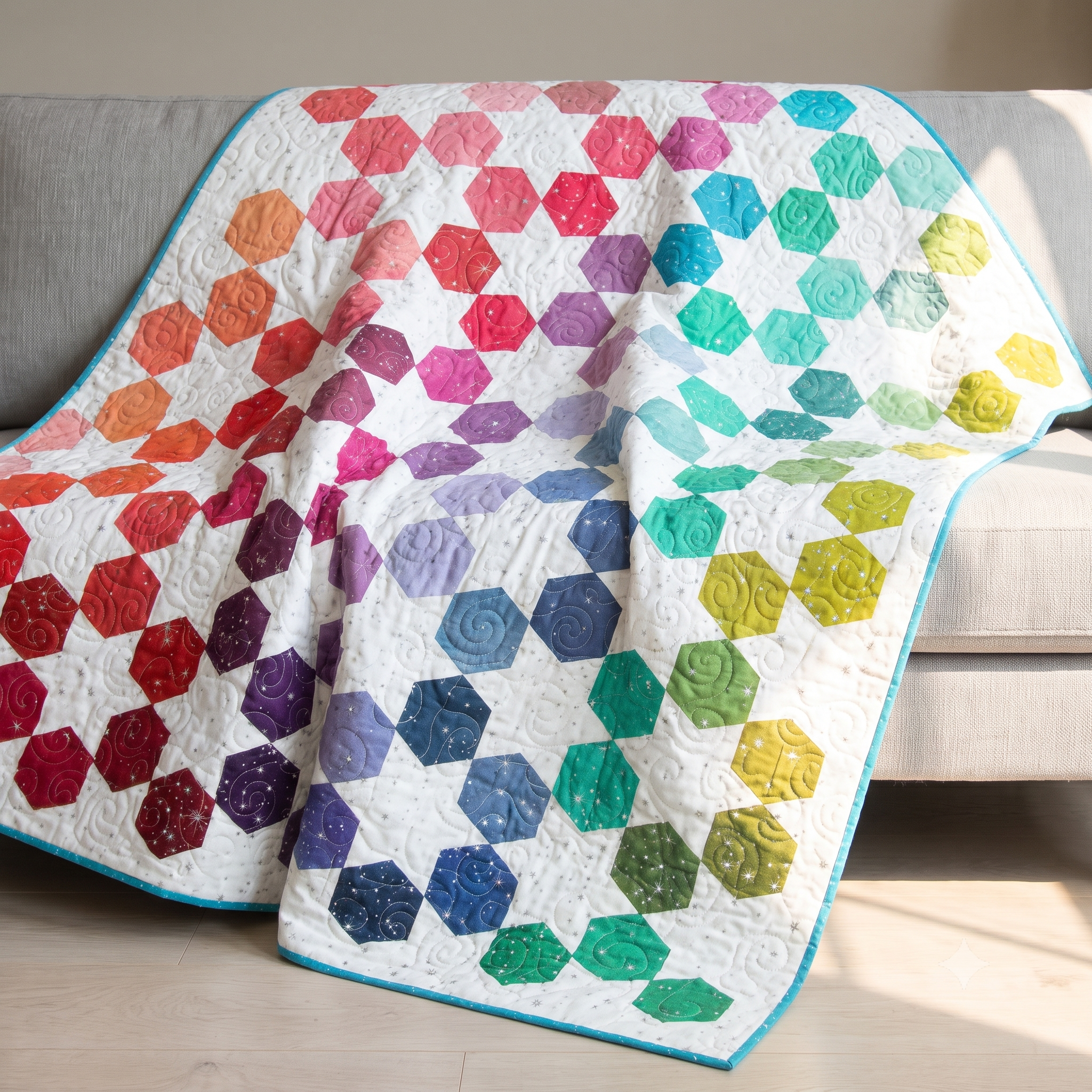 Jelly Roll Hexagon Quilt Pattern | Scrappy Ombre Throw Quilt PDF | Easy Hexie Quilt No Y Seams | Instant Download
