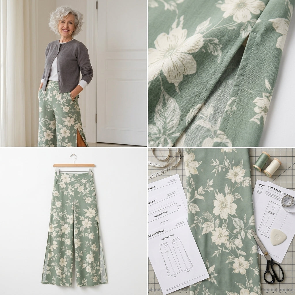 Wide Leg Pants Sewing Pattern PDF | High Waist Palazzo Trousers Pattern, Slit Linen Pants for Women, Beginner, Sizes XS-XXL, Instant Download