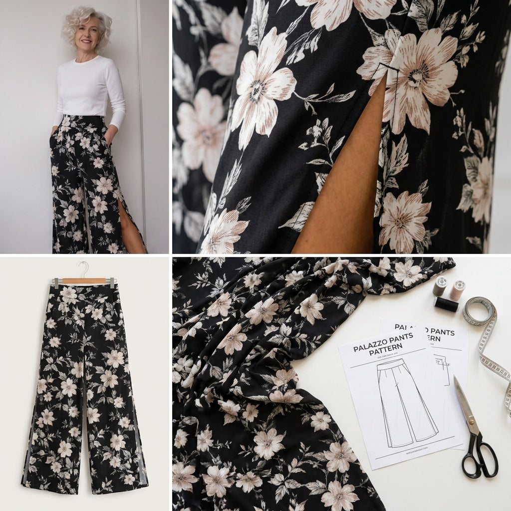 Wide Leg Pants Sewing Pattern PDF | High Waist Palazzo Trousers Pattern, Slit Linen Pants for Women, Beginner, Sizes XS-XXL, Instant Download