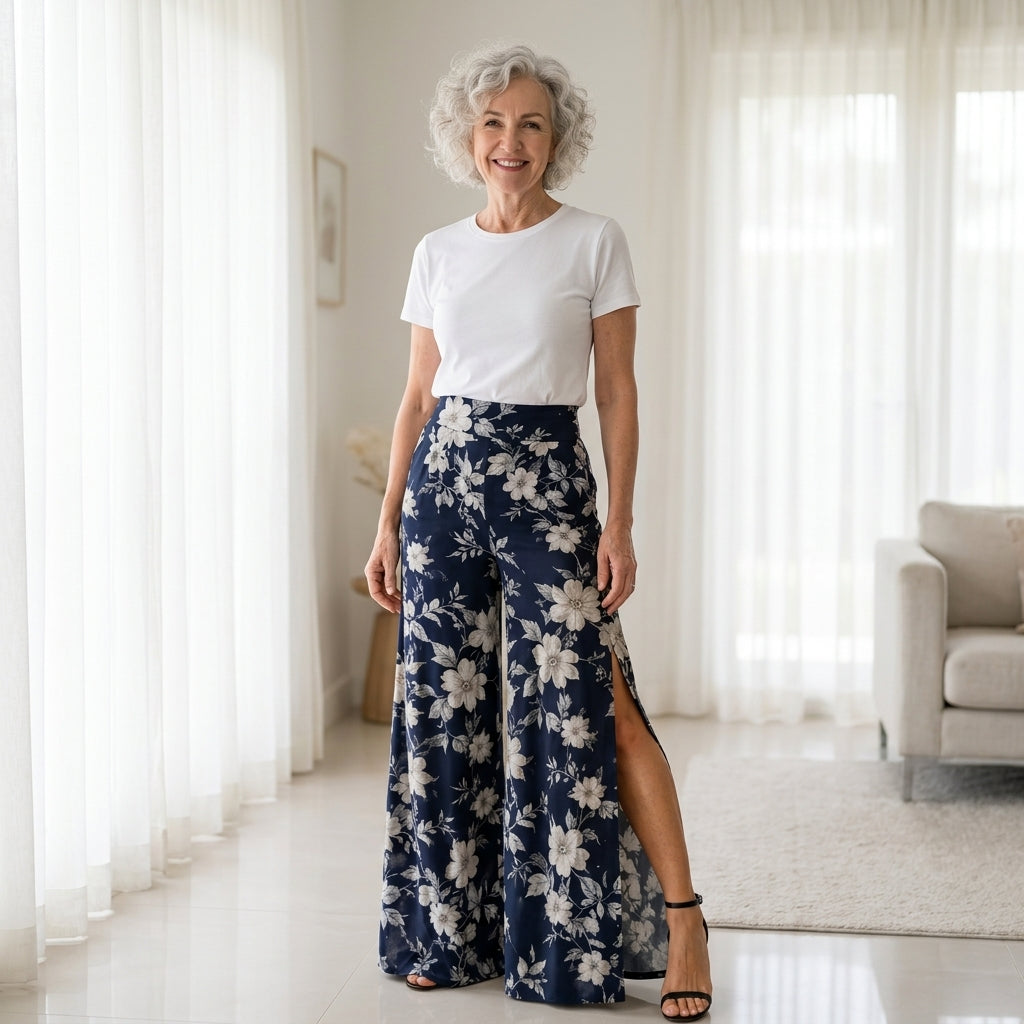 Wide Leg Pants Sewing Pattern PDF | High Waist Palazzo Trousers Pattern, Slit Linen Pants for Women, Beginner, Sizes XS-XXL, Instant Download