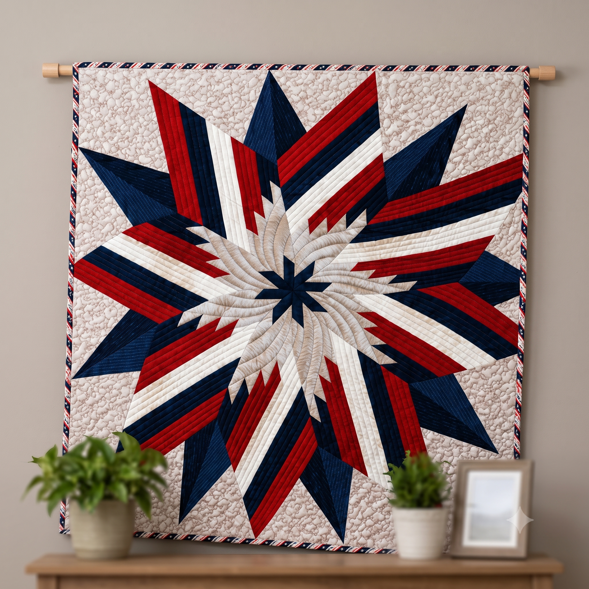Ironbound Compass Star Quilt Pattern – Liberation Day - Patriotic Red White Blue Quilt PDF