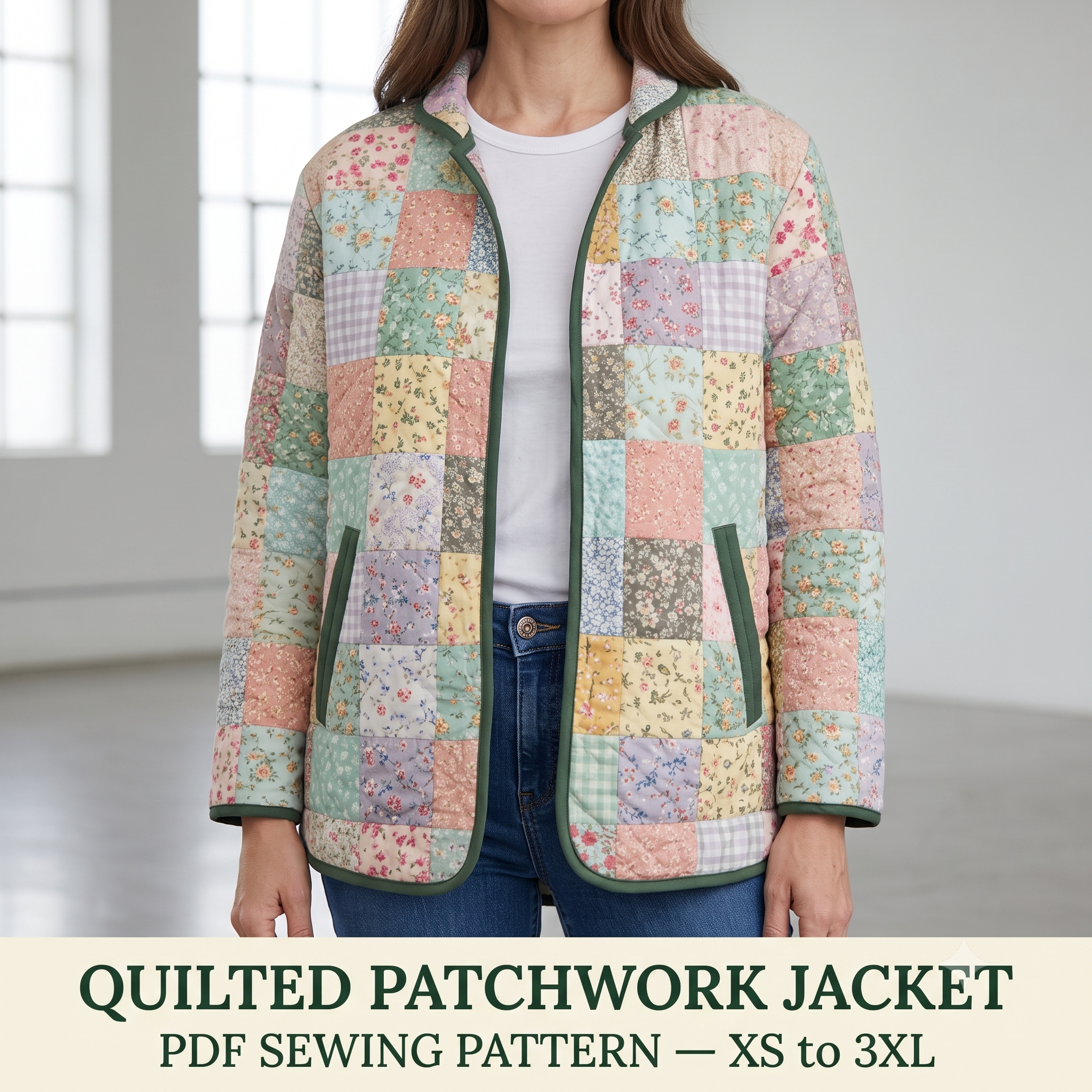 Scrap Busting Quilted Jacket Sewing Pattern | Patchwork Quilt Coat PDF | Sizes XS to 3XL | Instant Download