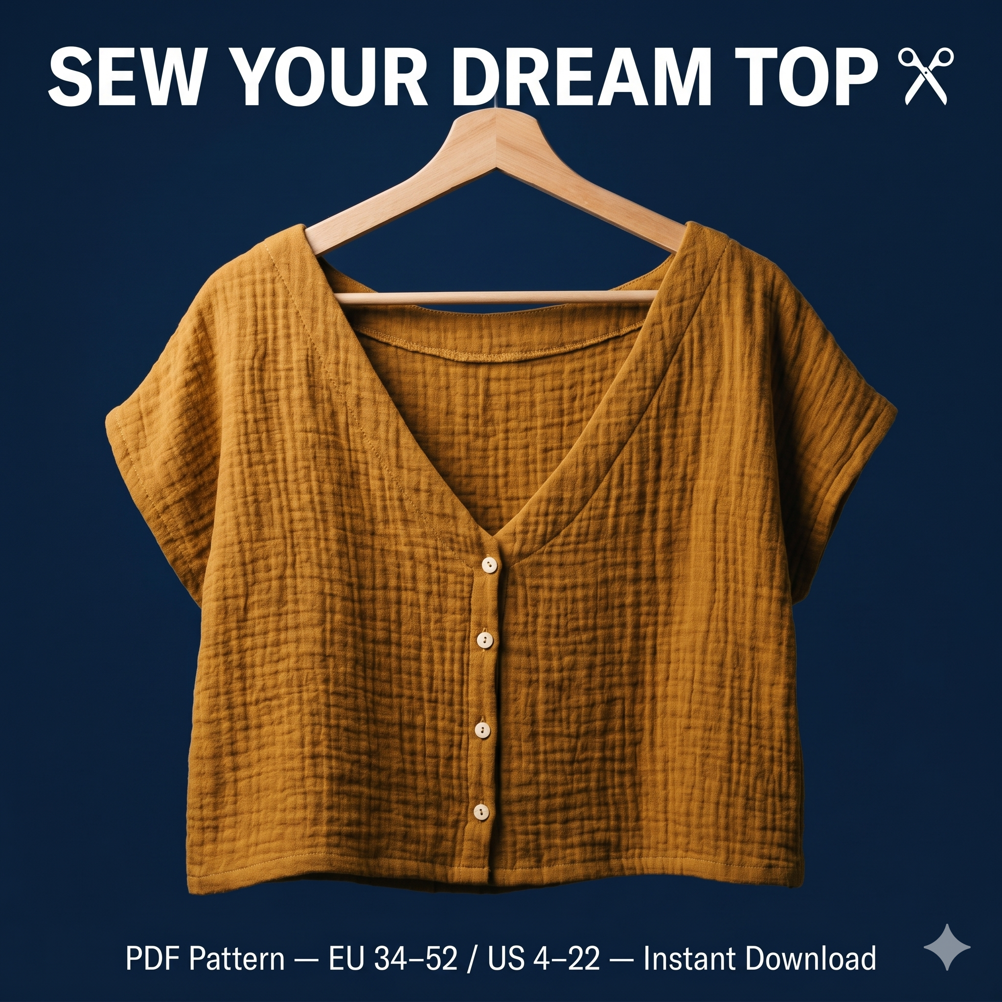 Jarvis V-Neck Blouse Sewing Pattern: Knit or Woven (Digital PDF) (EU 34-52 US 4-22)