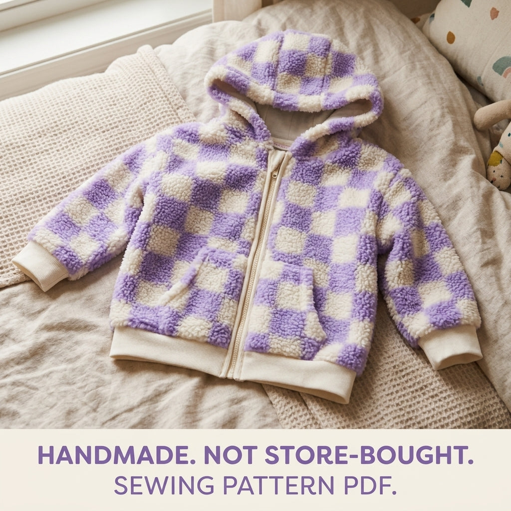 Kids Checkerboard Zip Hoodie Sewing Pattern PDF – Sherpa Hooded Jacket
