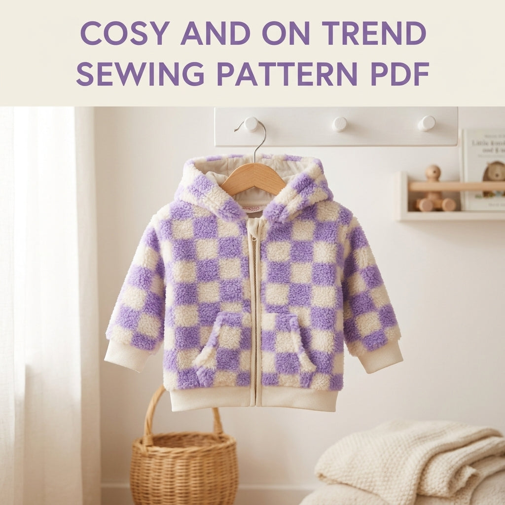 Kids Checkerboard Zip Hoodie Sewing Pattern PDF – Sherpa Hooded Jacket
