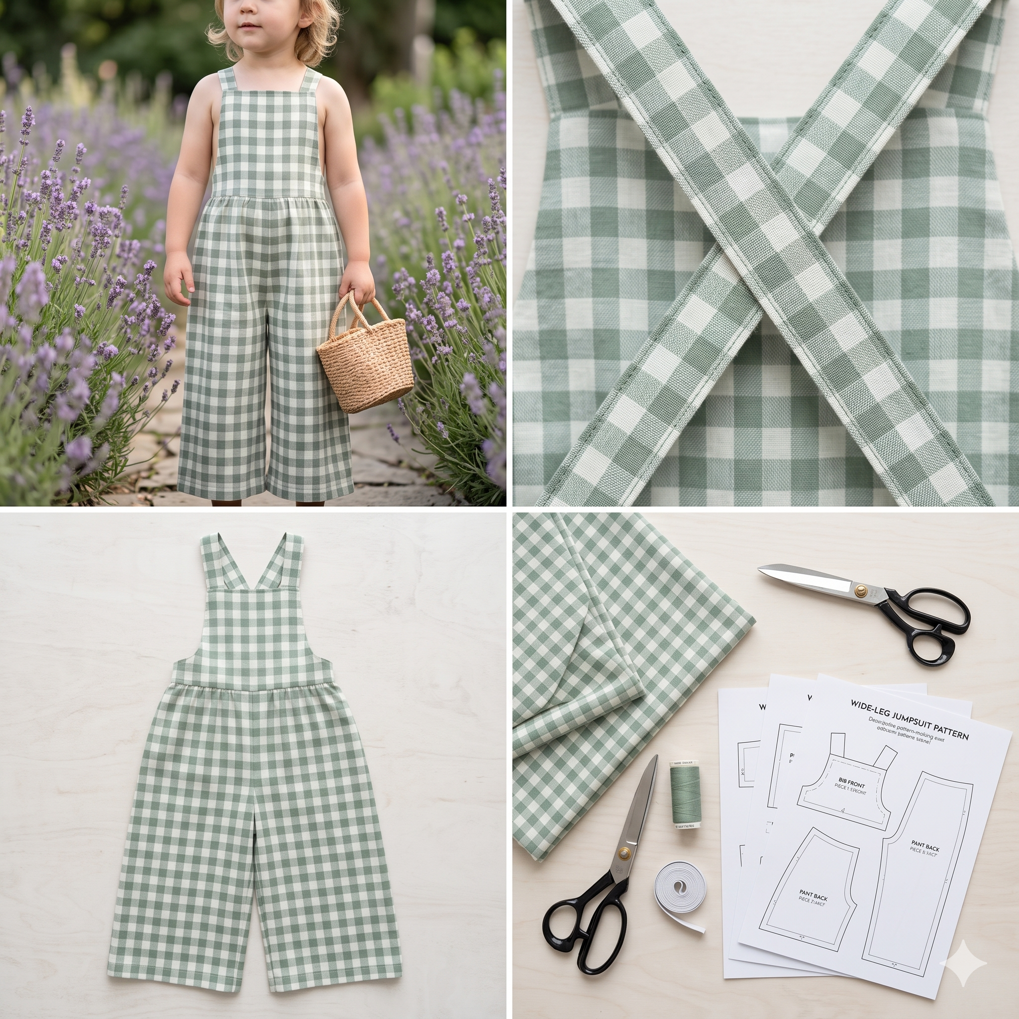 Kids Cross-Back Jumpsuit — Sewing Pattern (PDF) | Wide-Leg Toddler Romper 2Y–12Y