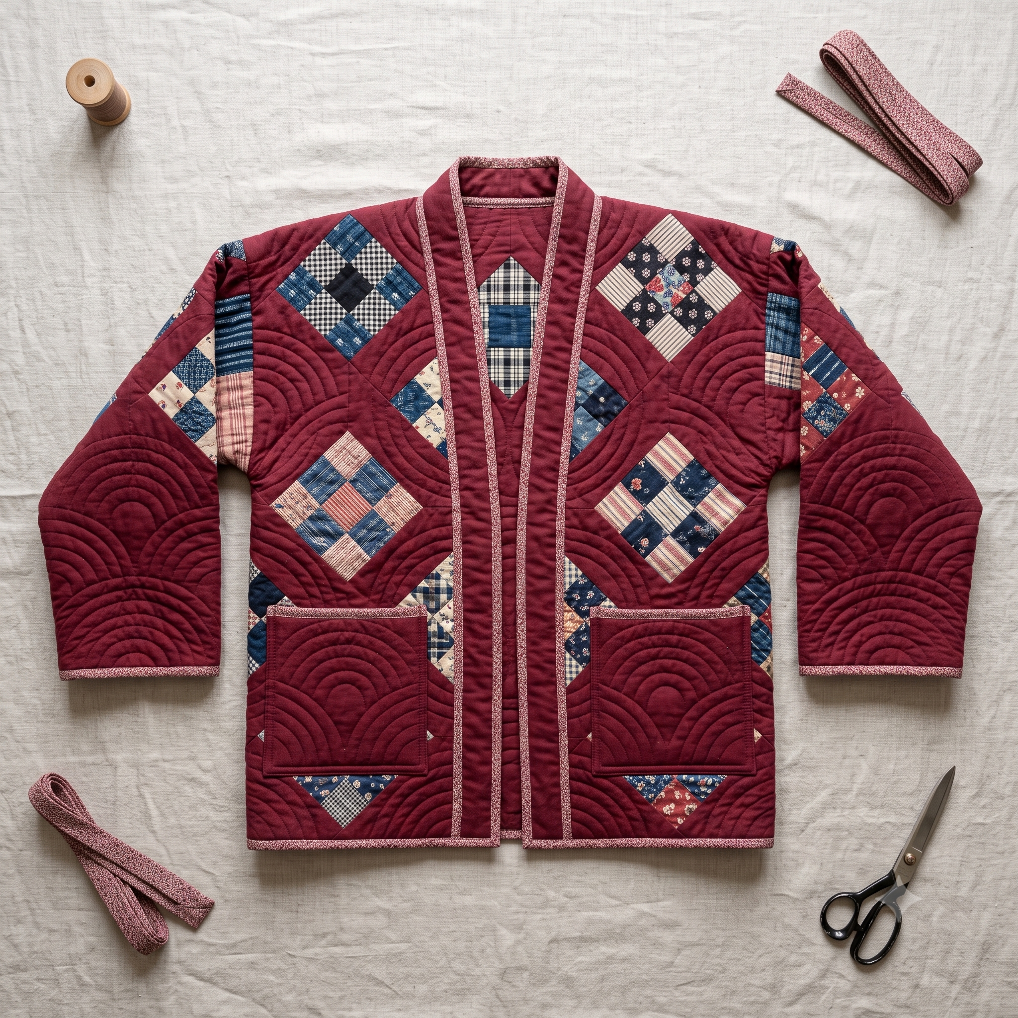 Patchwork Quilt Jacket Sewing Pattern PDF, Kimono Coat Pattern, Quilted Jacket, Digital Sewing Pattern, XS-XL