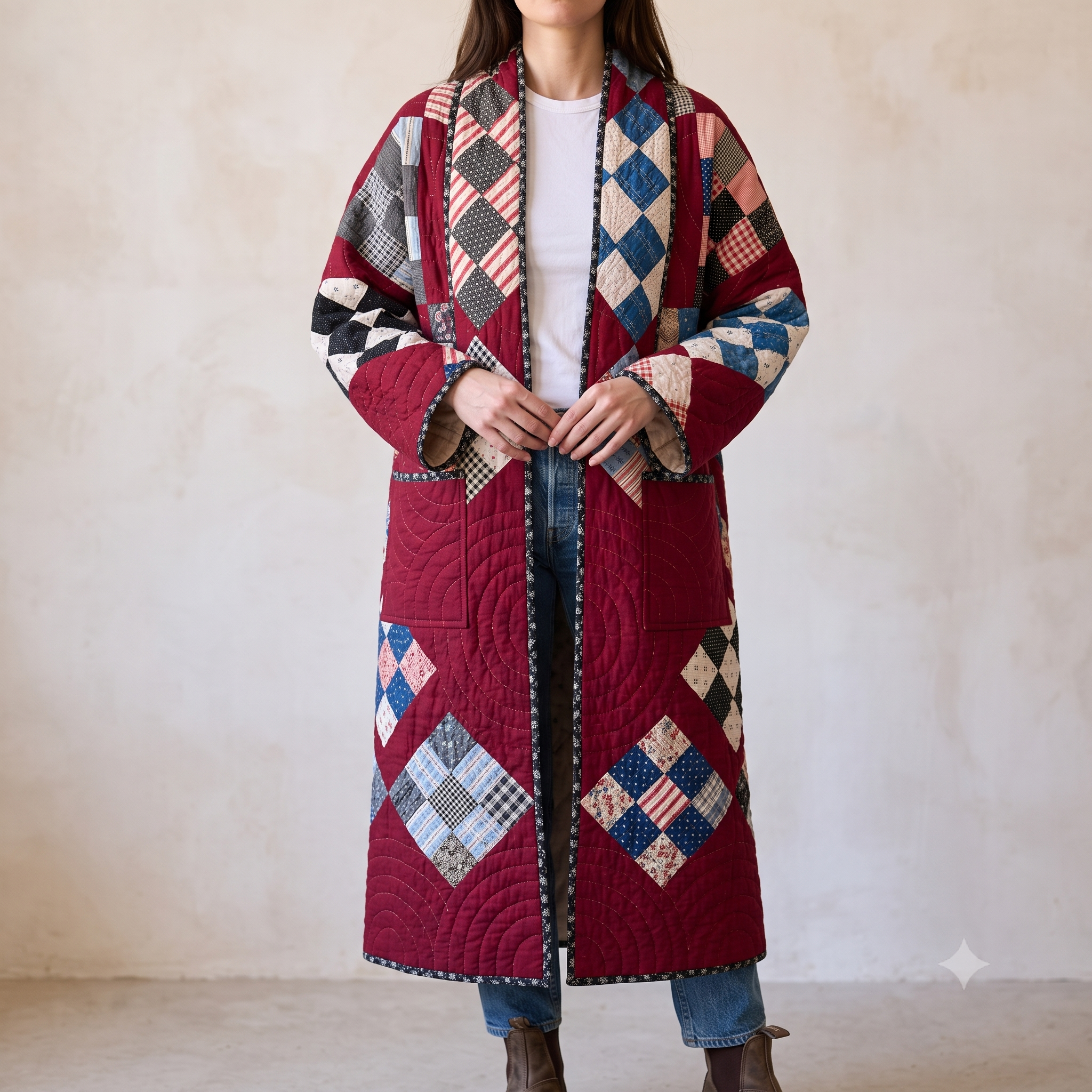 Patchwork Quilt Jacket Sewing Pattern PDF, Kimono Coat Pattern, Quilted Jacket, Digital Sewing Pattern, XS-XL
