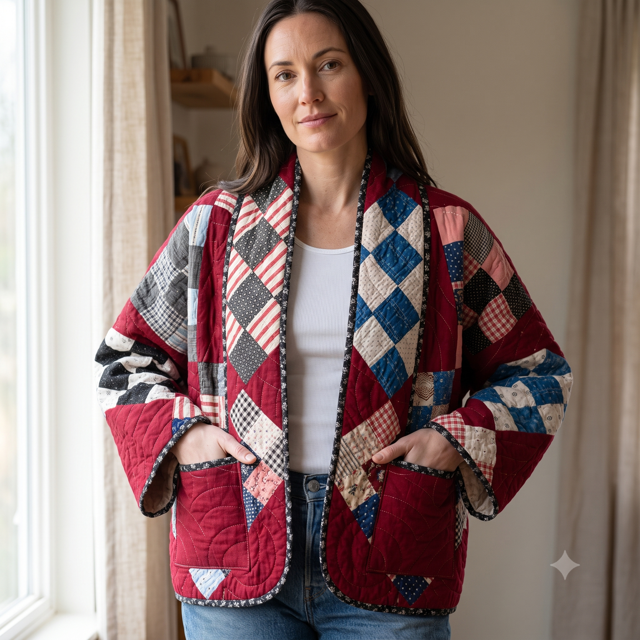 Patchwork Quilt Jacket Sewing Pattern PDF, Kimono Coat Pattern, Quilted Jacket, Digital Sewing Pattern, XS-XL