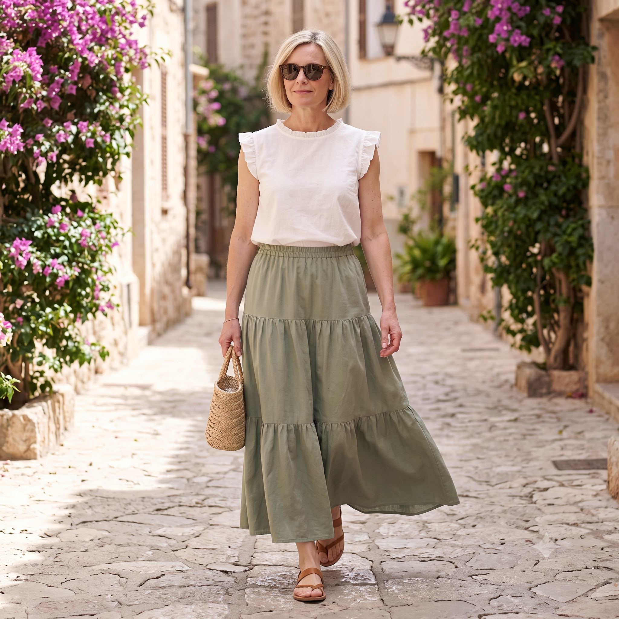 LAGUNE Skirt Sewing Pattern PDF, Elastic Waist Skirt, Short or Maxi Skirt, Button Front Ruffle Skirt, Video Tutorial, Bilingual FR/EN, Sizes 32–52