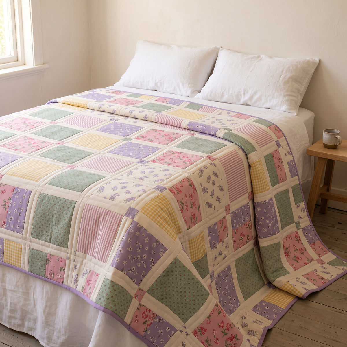 Layer Cake Lattice Quilt Pattern PDF, Sashed Squares with Scrappy Border, Cottage Quilt, Baby Throw Twin Queen King