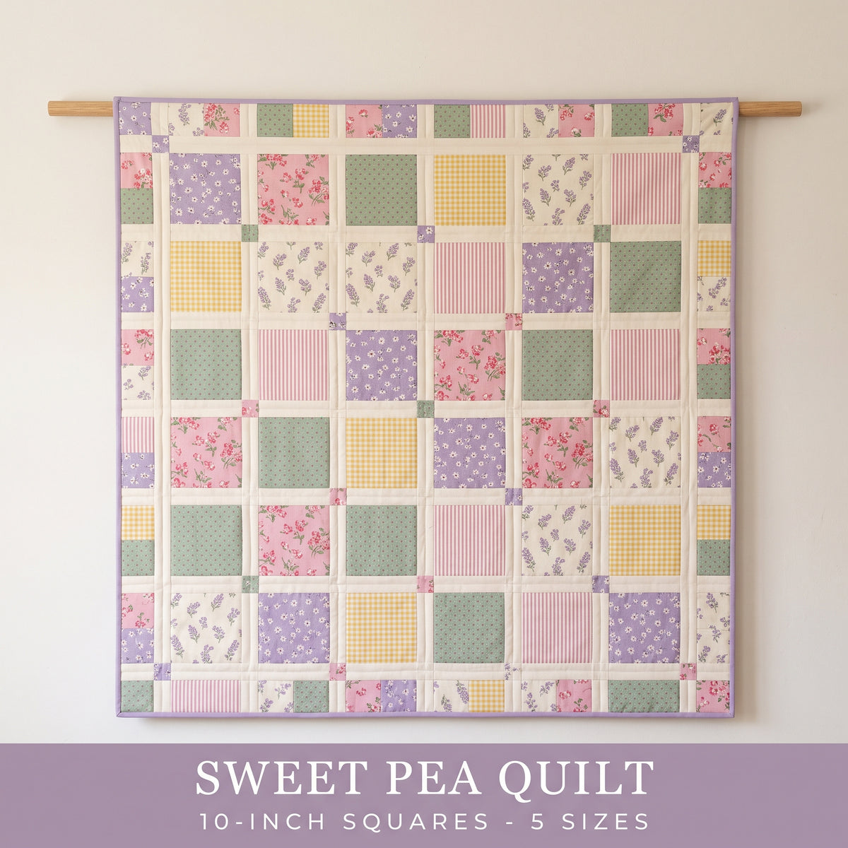 Layer Cake Lattice Quilt Pattern PDF, Sashed Squares with Scrappy Border, Cottage Quilt, Baby Throw Twin Queen King