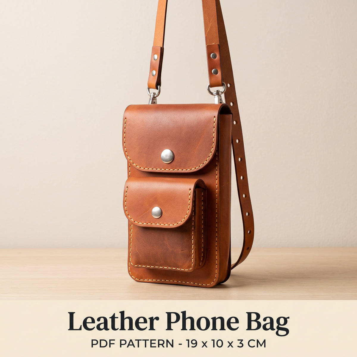 Leather Phone Bag Pattern PDF, Crossbody Template, Instant Download