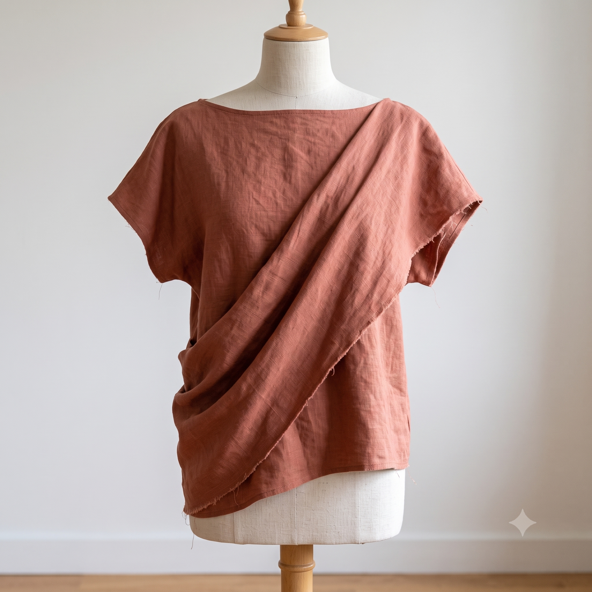 Draped Linen Top Sewing Pattern PDF, Asymmetric Wrap Blouse Pattern, Boat Neck Cap Sleeve Summer Top, US Sizes 0-22, Instant Download