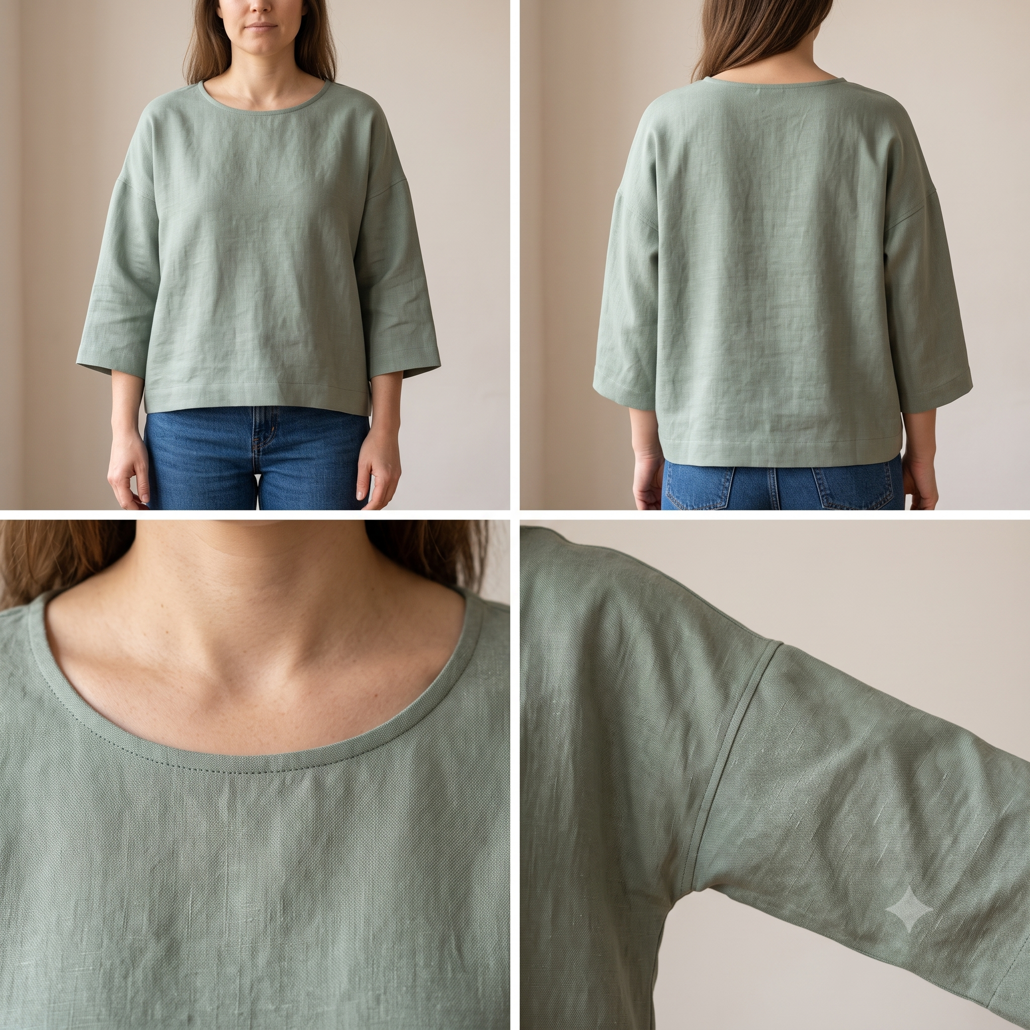 Linen Top Sewing Pattern PDF, Boxy Drop Shoulder Blouse, Easy Beginner Summer Top, Round Neck Loose Fit, XS-XXXL, Instant Download